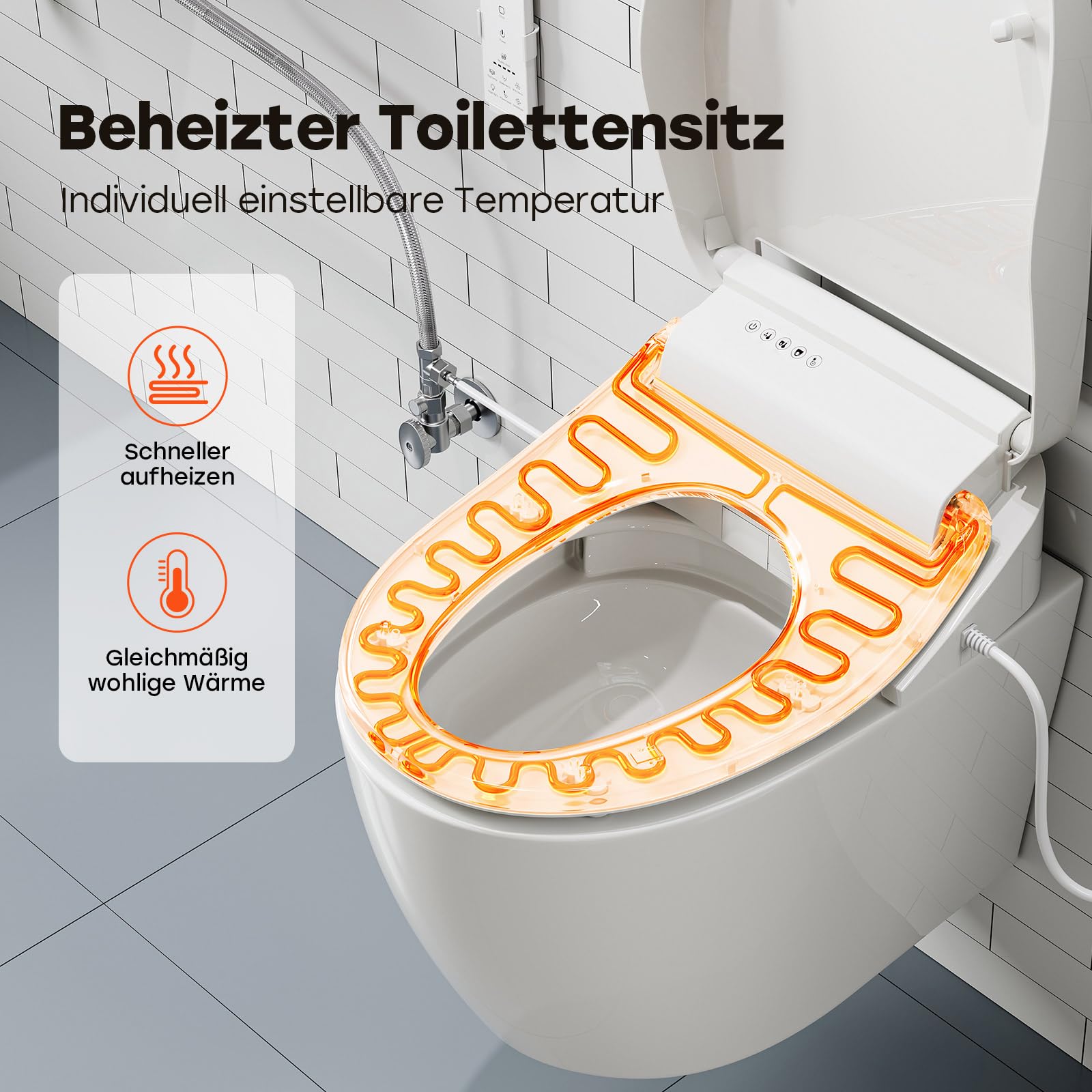 HOROW Wand WC Spülrandlos Set mit Intelligenter Toilettensitz O-form | Komplettpaket für keine Auswahlschwierigkeiten, Dusch WC Sitz mit umfassender Ausstattung, Hänge WC mit starker Spülkraft