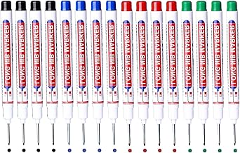 BetterJonny 16 x Deep Hole Markers, Carpenter Marker Pen with 20 mm Fine Tip for Markings in Difficult Places (Blue, Red, Black, Green)
