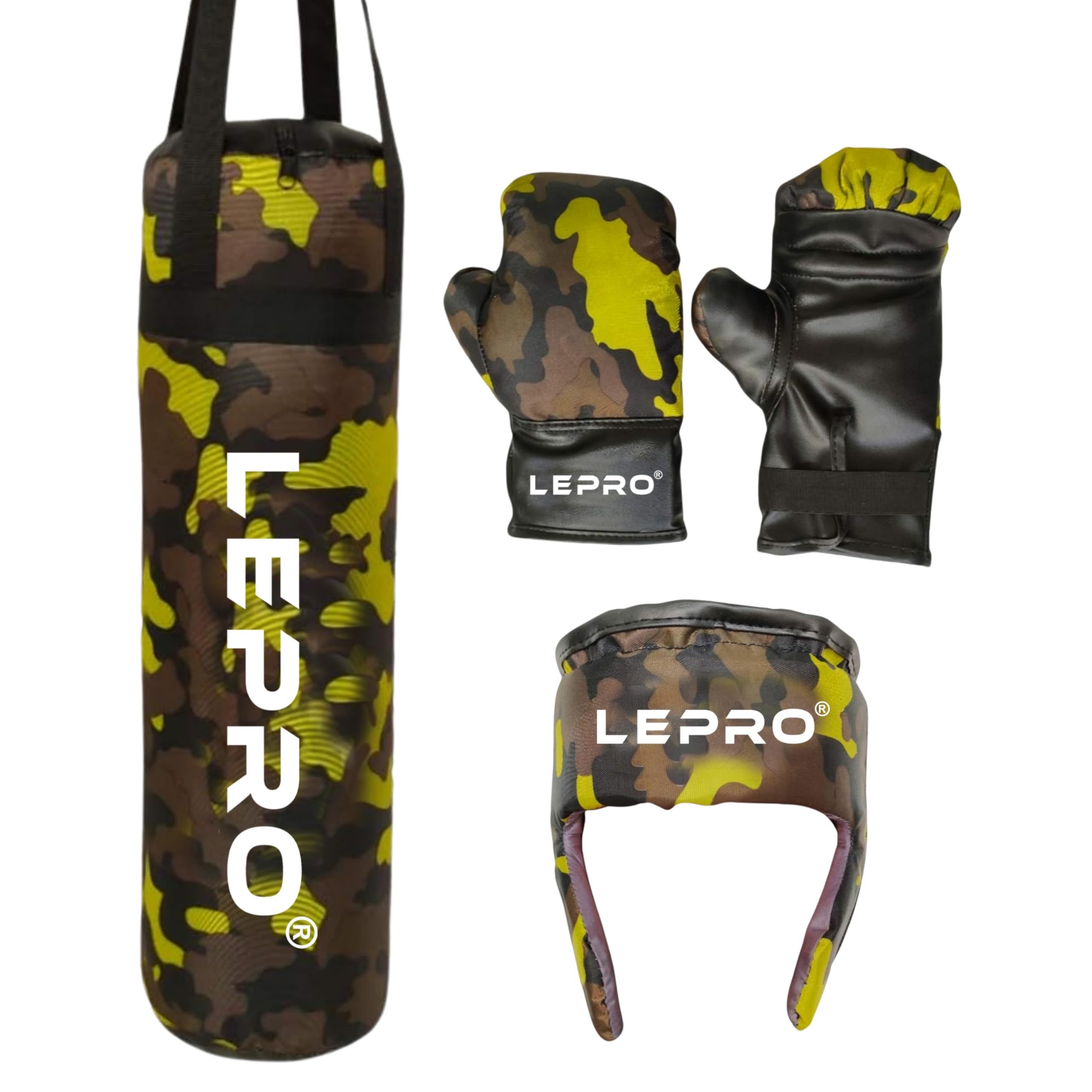 LEPRO Kids Boxing Kit, Kids Punching Bag Set, Hanging Boxing Bag with Boxing Gloves & Headgear, Kids Boxing Set for 7-12 Years for Karate Muay Thai Kick Taekwondo Training (Camo Green)-image-45