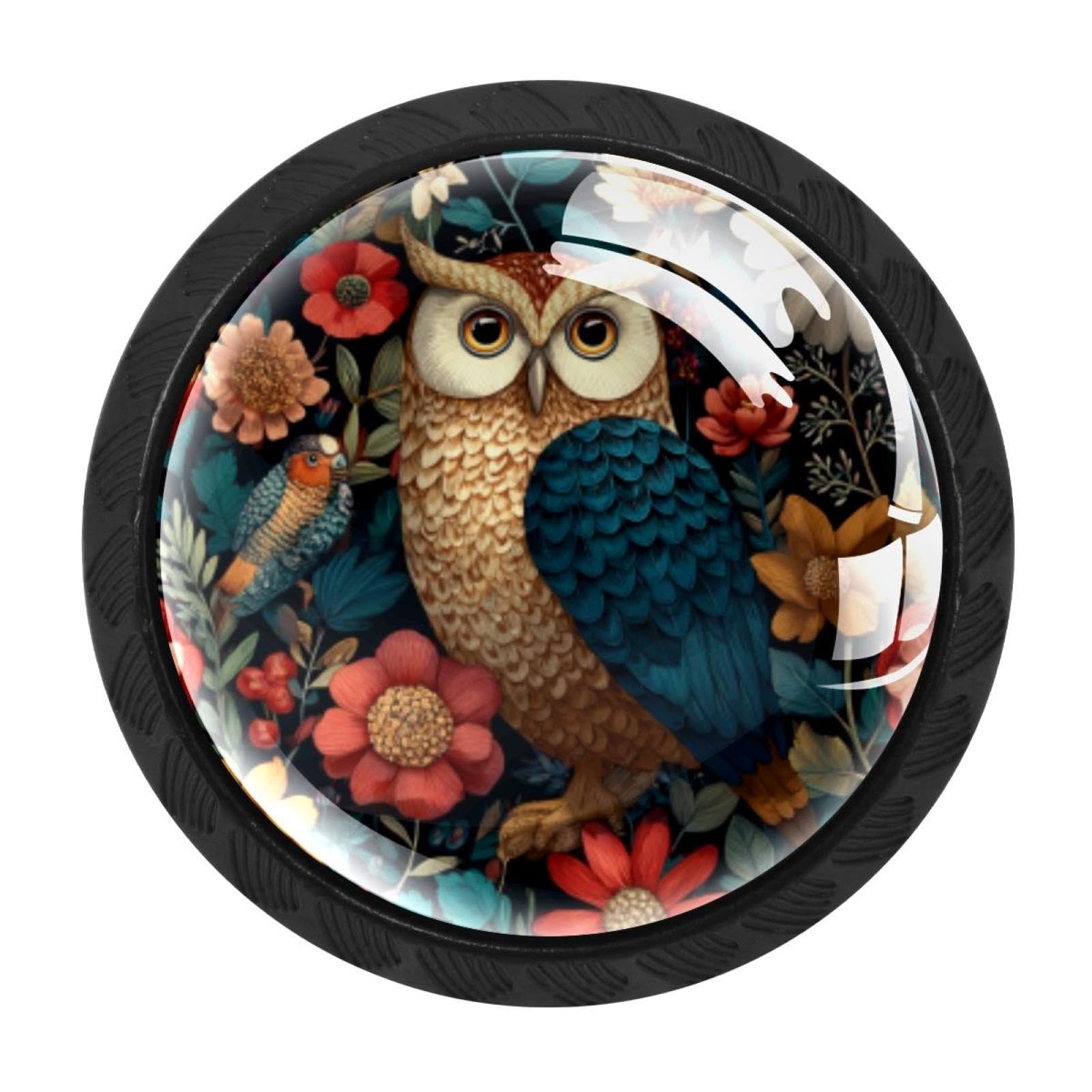 CHENZZZZ 4 PCS Cartoon Owl Flowers and Birds Crystal Glass Cabinet Knob Drawer Pull Handle for Kitchen Cupboard Dresser Wardrobe etc