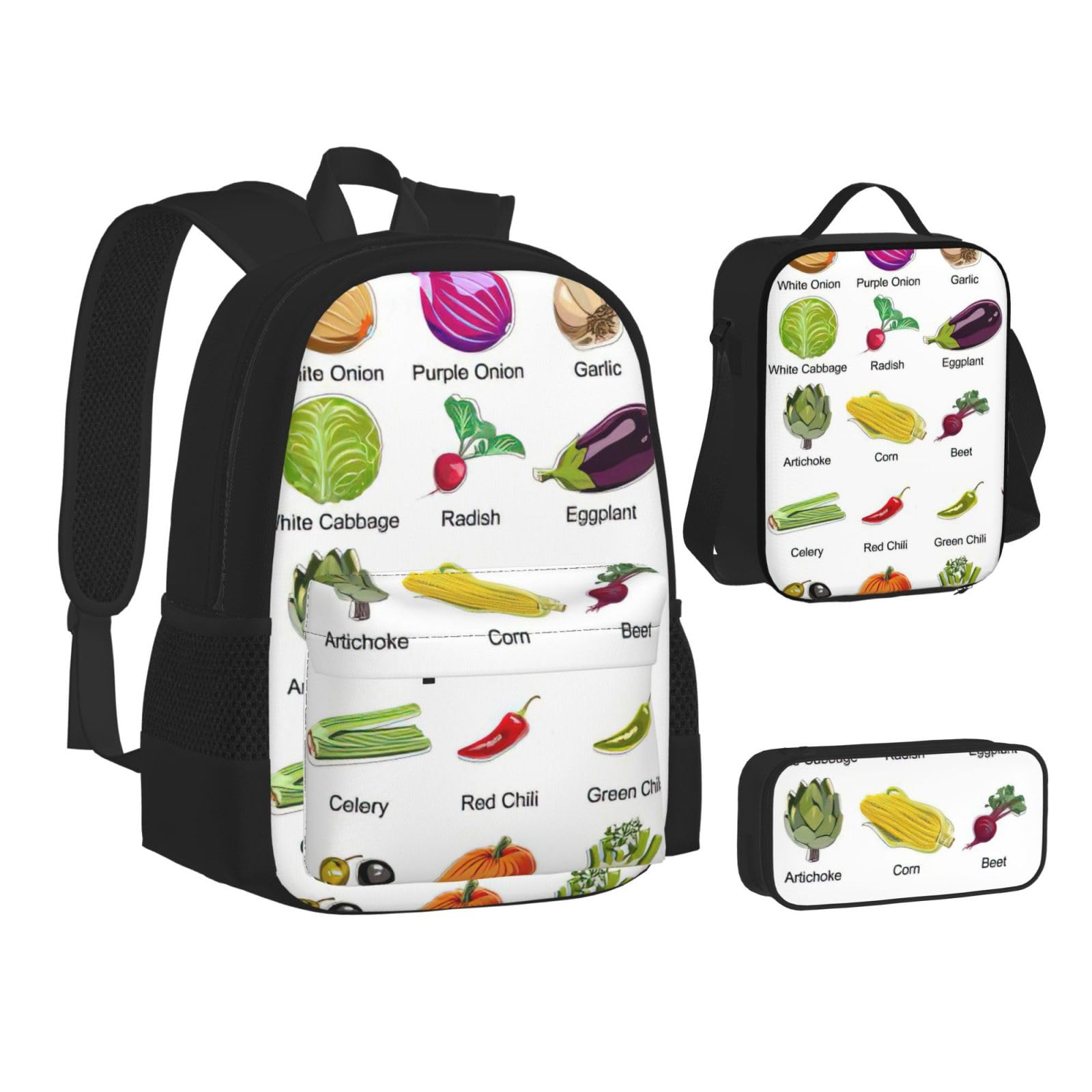 Zaino, borsa portapranzo, astuccio, set da 3 pezzi, per lavoro e