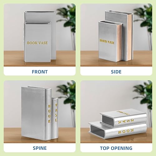 Miniatura 7 de Jarrón de resina con forma de libro para decoración del hogar, 4.5 x 2.75 x 6.7 pulgadas, plateado