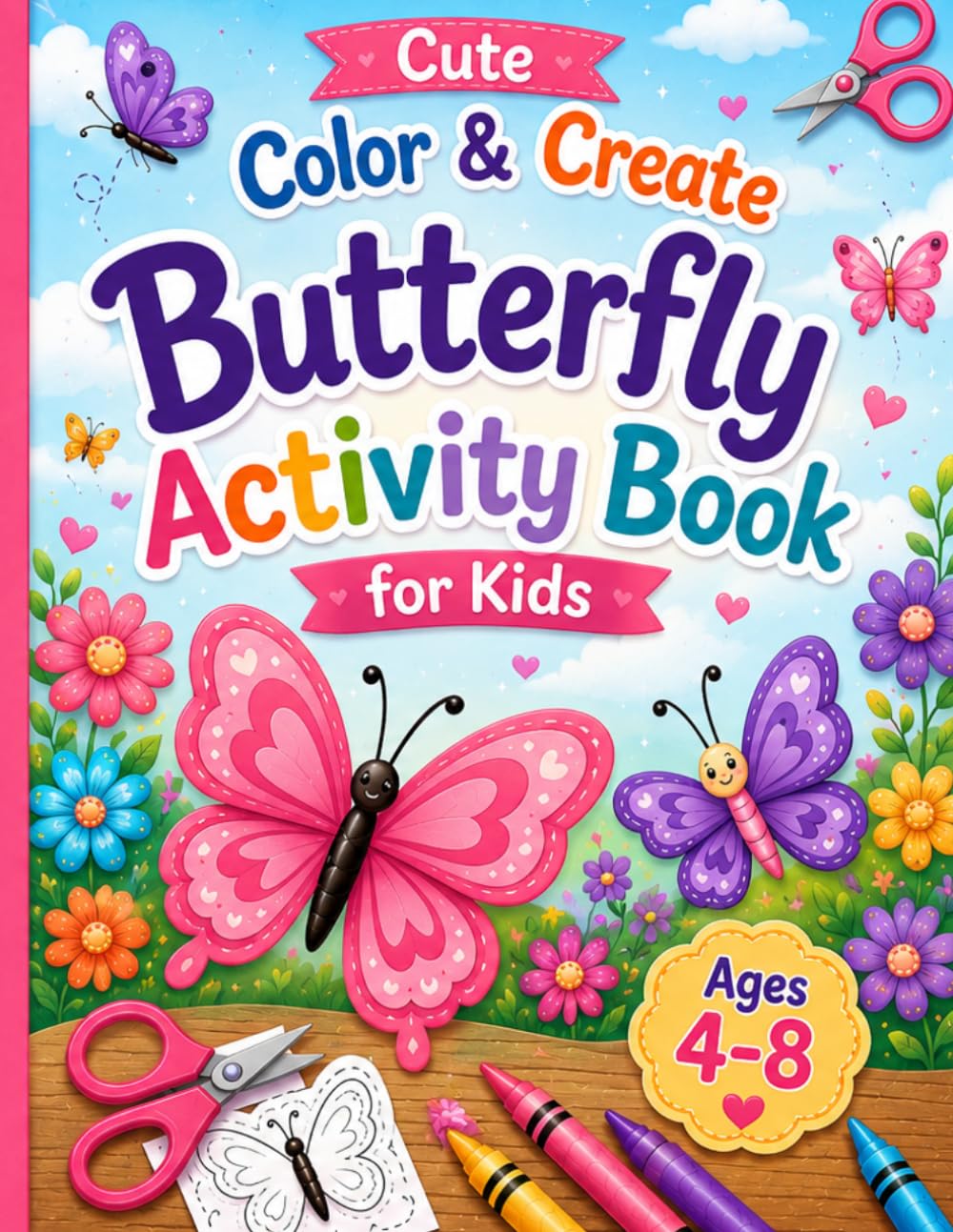 Butterfly Activity Book for Kids: Color Cute and Create Ages four eight