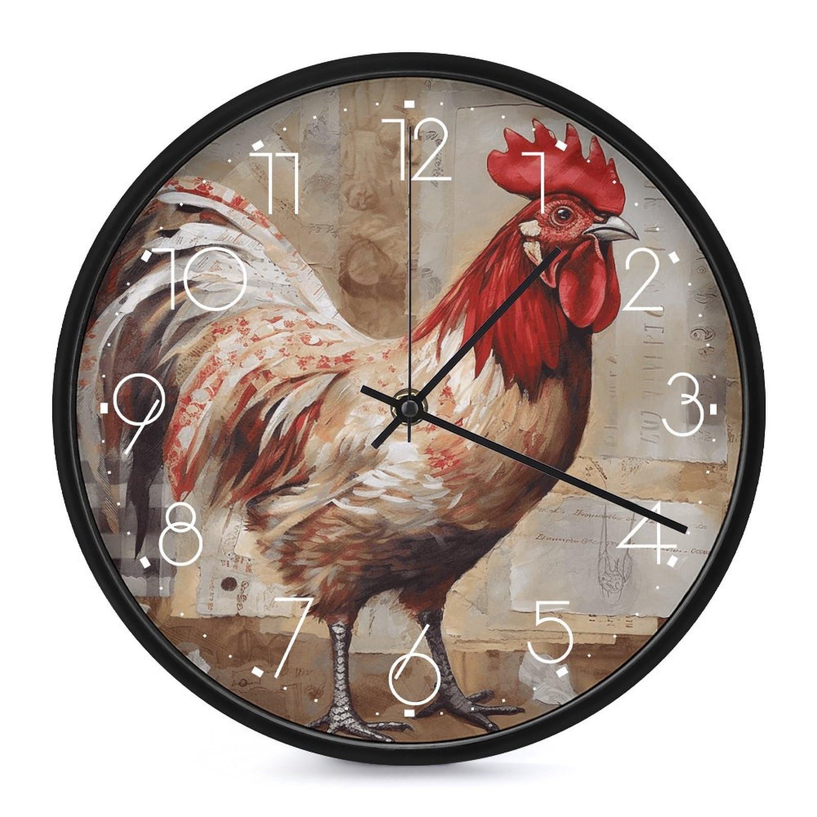 Horloge murale coq dessin main 25 cm blanche silencieuse