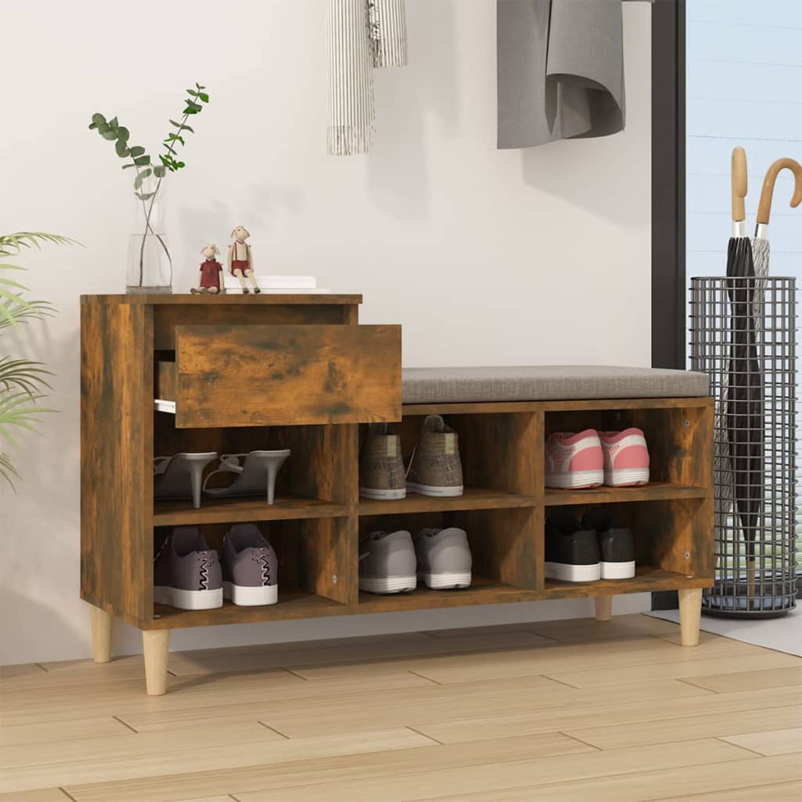 Homgoday Scarpiera Rovere Fumo 102x36x60 cm in Legno Multistrato, Arredo Mobili Scaffale Portascarpe Organizzatore per Scarpe Stoccaggio Salva Spazio per Corridoio