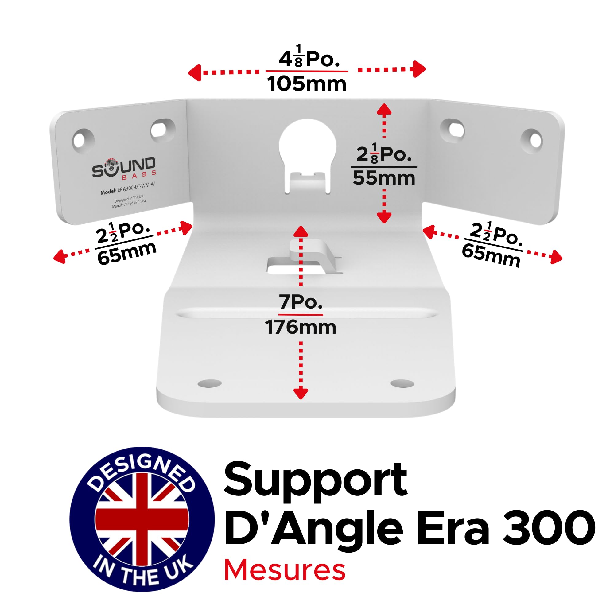 Sound Bass Support Mural d’Angle ERA300, Profil Bas, Blanc, Simple