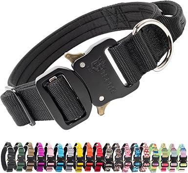 TSPRO Premium Dog Collars Tactical Dog Collar with Handle and Heavy Duty Quick-Release Metal Buckle Durable Thick and Adjustable for Medium to Large Dogs Black M