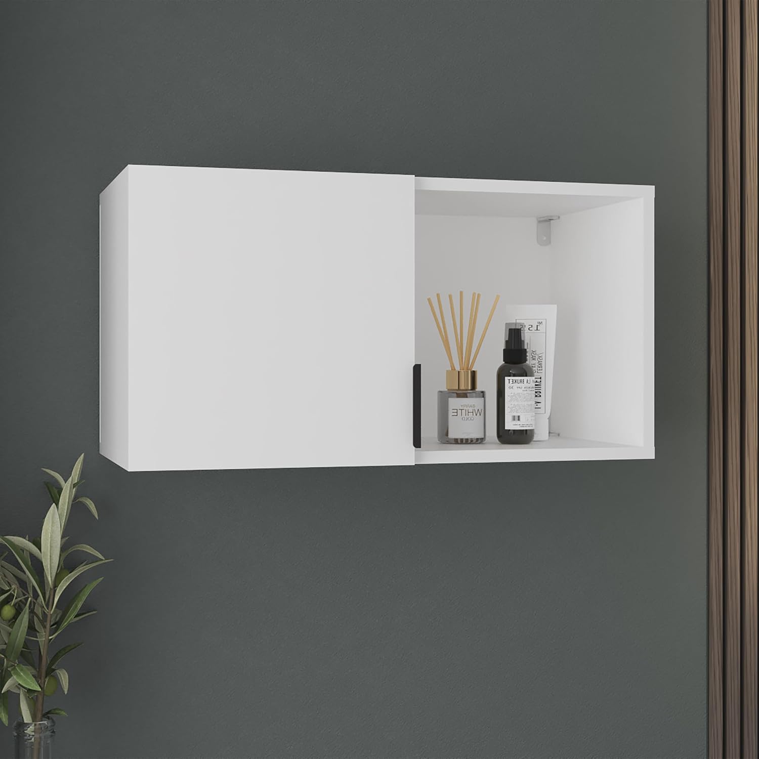 14" Wall-Mounted Bathroom Storage Cabinet, Bathroom Vanity Cabinet with Sleek Mirror, Waterproof Bathroom Cabinet with Interior Shelves for Bathroom, White