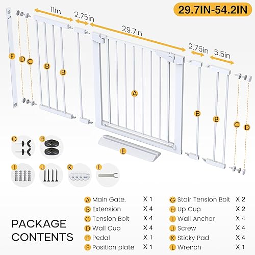 Miniatura 6 de Cumbor Puerta para bebés de 29.7 a 54.2 pulgadas de ancho para escaleras, puerta para perros con cierre automático de los premios Mom's Choice