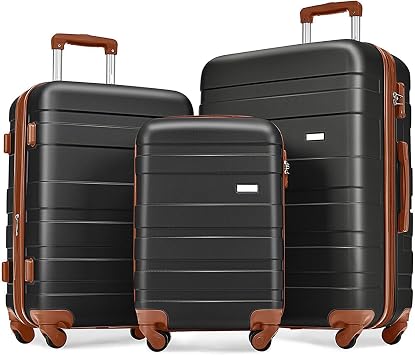 Luggage Sets 3 Piece & ABS Hardshell Suitcase Set, Lightweight Luggage Set With Spinner Wheels & Tsa Lock, Travel Luggage For Women Men, 202428 Black+Brown