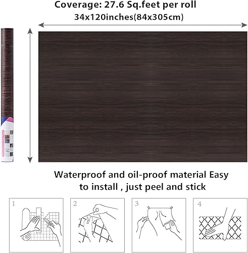 Miniatura 87 de Arthome - Papel tapiz para despegar y pegar, contacto de madera negra, papel tapiz negro, papel tapiz autoadhesivo y extraíble para encimera, Negro