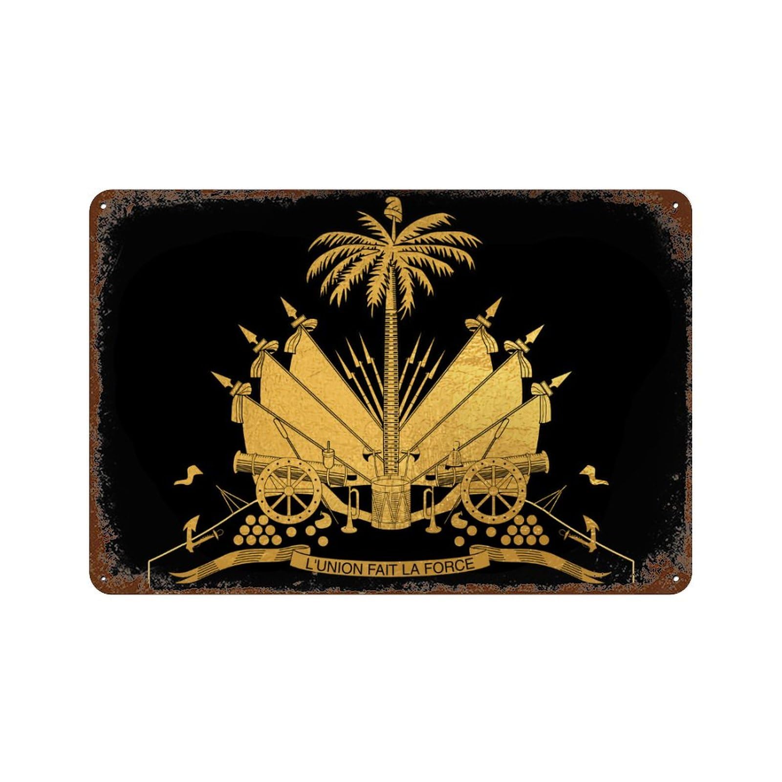 KWQDOZF Haitian Flag Theme Metal Tin Sign,Vintage Iron Hanging Plate Horizontal with Rust Poster Wall Decor 8x12inch
