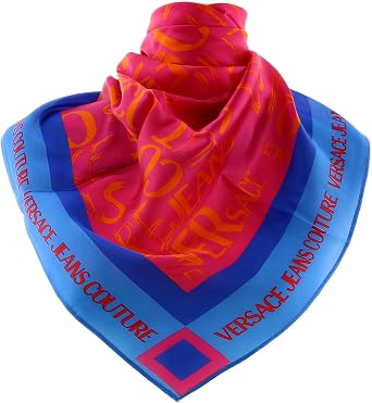 VERSACE JEANS COUTURE Hot Pink/Blue Signature Graffiti Print Medium Square Scarf