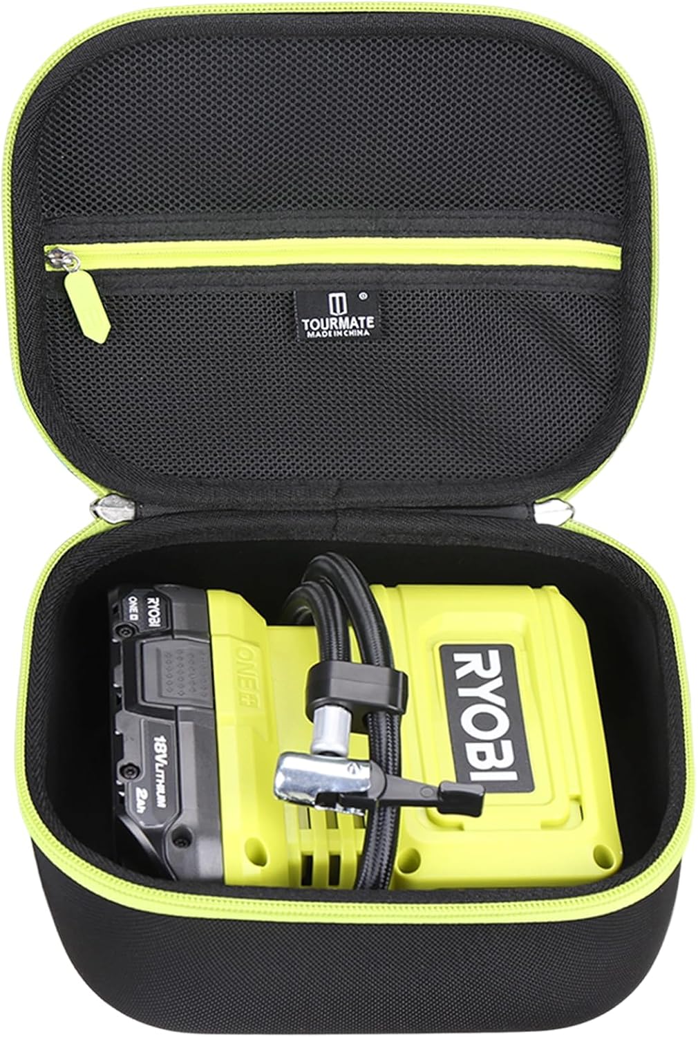Tourmate Hard Storage Case for Ryobi RPI18-0 High Pressure Compressor Battery - Travel Case for Ryobi 18V ONE+ HIGH Pressure Digital INFLATOR, PCL001B(Box for Sale) (Black & Green)