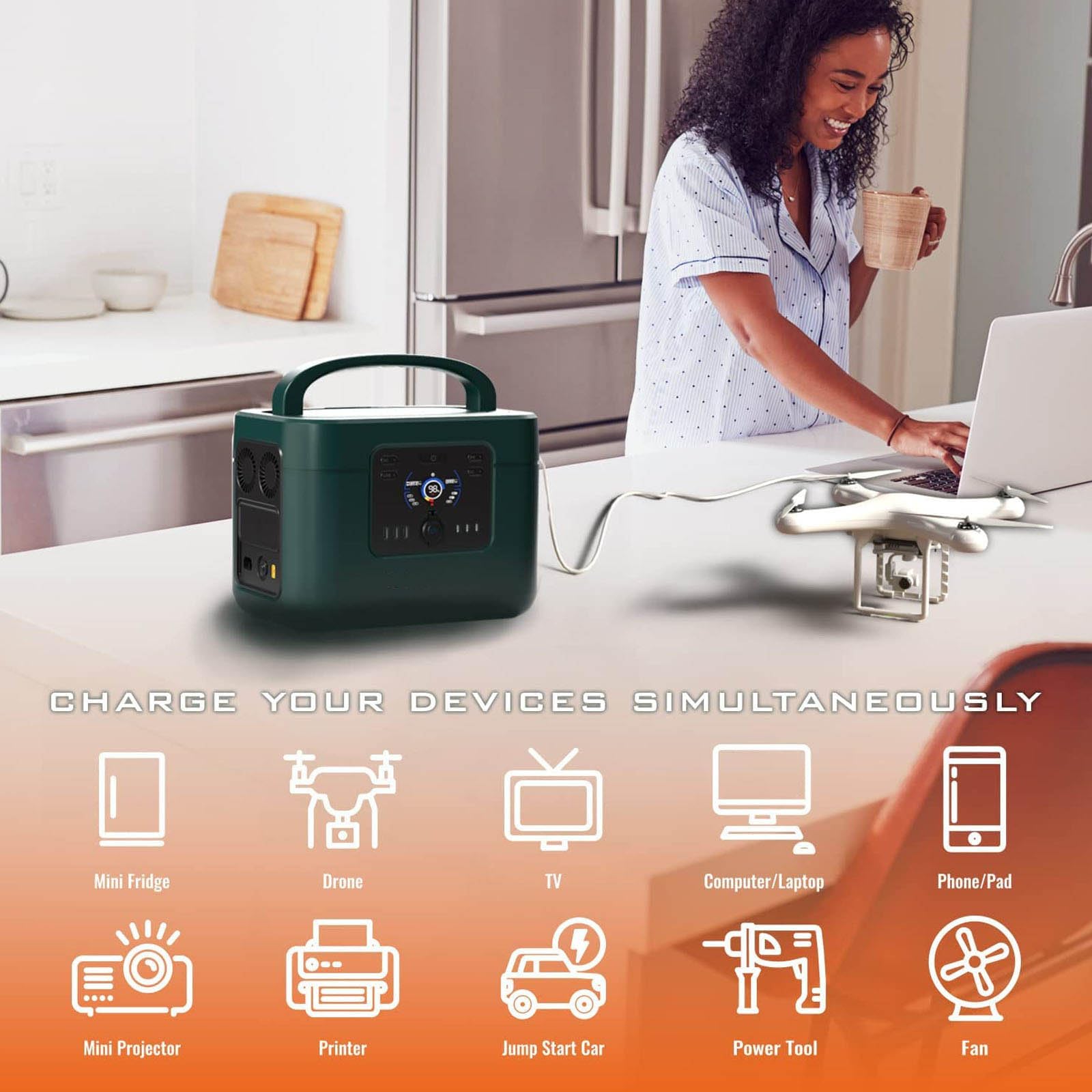 Centrale électrique portable, Power Bank de camping 110 V/220 V avec batterie 1 200 W 1 050 Wh, interface chargeur AC/USB/voiture, plusieurs systèmes de protection, alimentation de secours pour exté