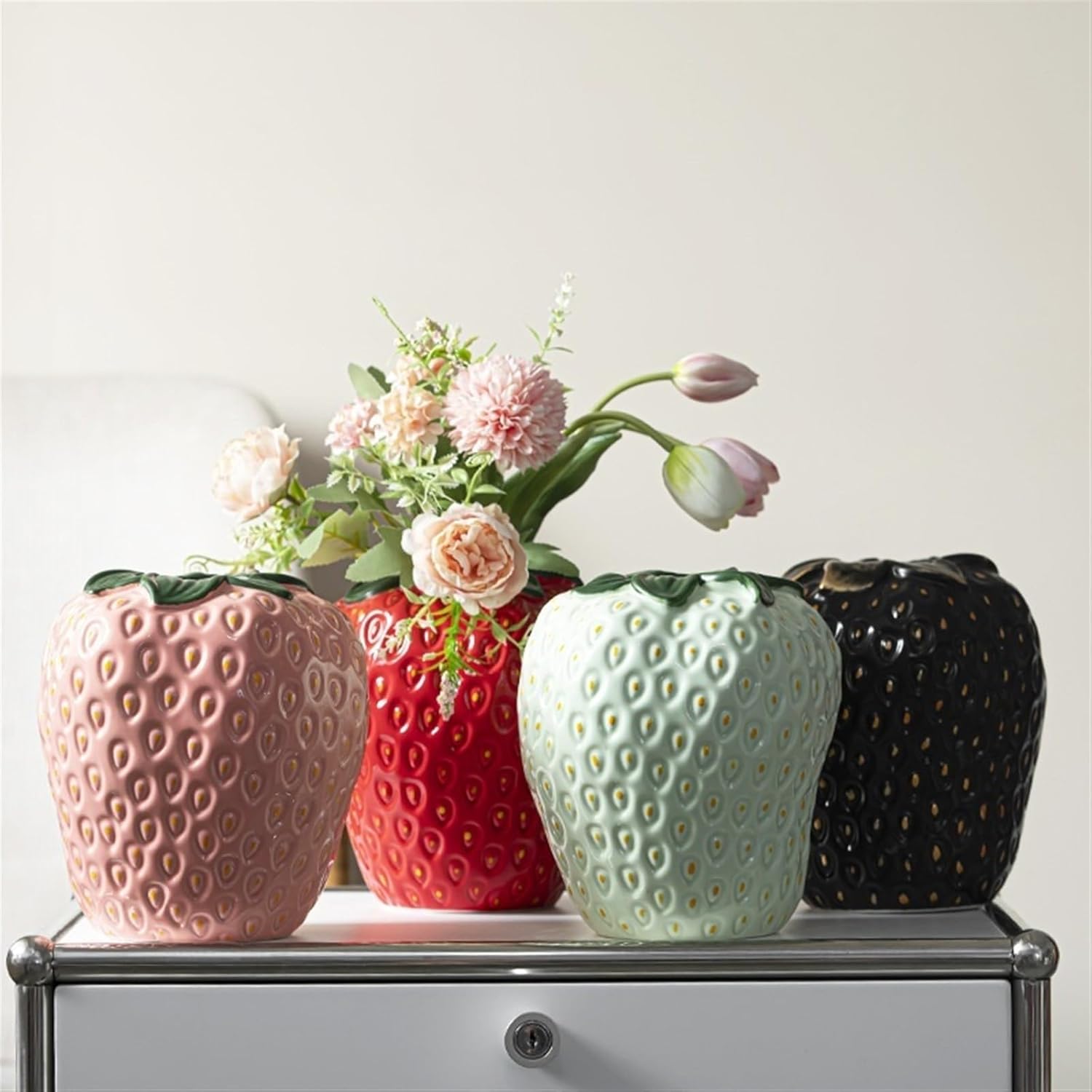 Strawberry Vase 6.7x7.5inch/17x19cm Decorative Ceramic Vase for Wedding Party Centerpieces Living Room Kitchen (Color : Green)