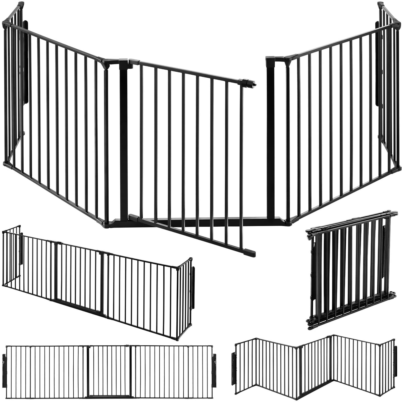 Barriera di sicurezza Recinzione Camino per Bambini Cane Gatto Barriera di Sicurezza Barriera di Protezione Camino 5 Pannelli Pieghevole Barriera Scale e Porta a Pressione (5 Pannelli, Nero)