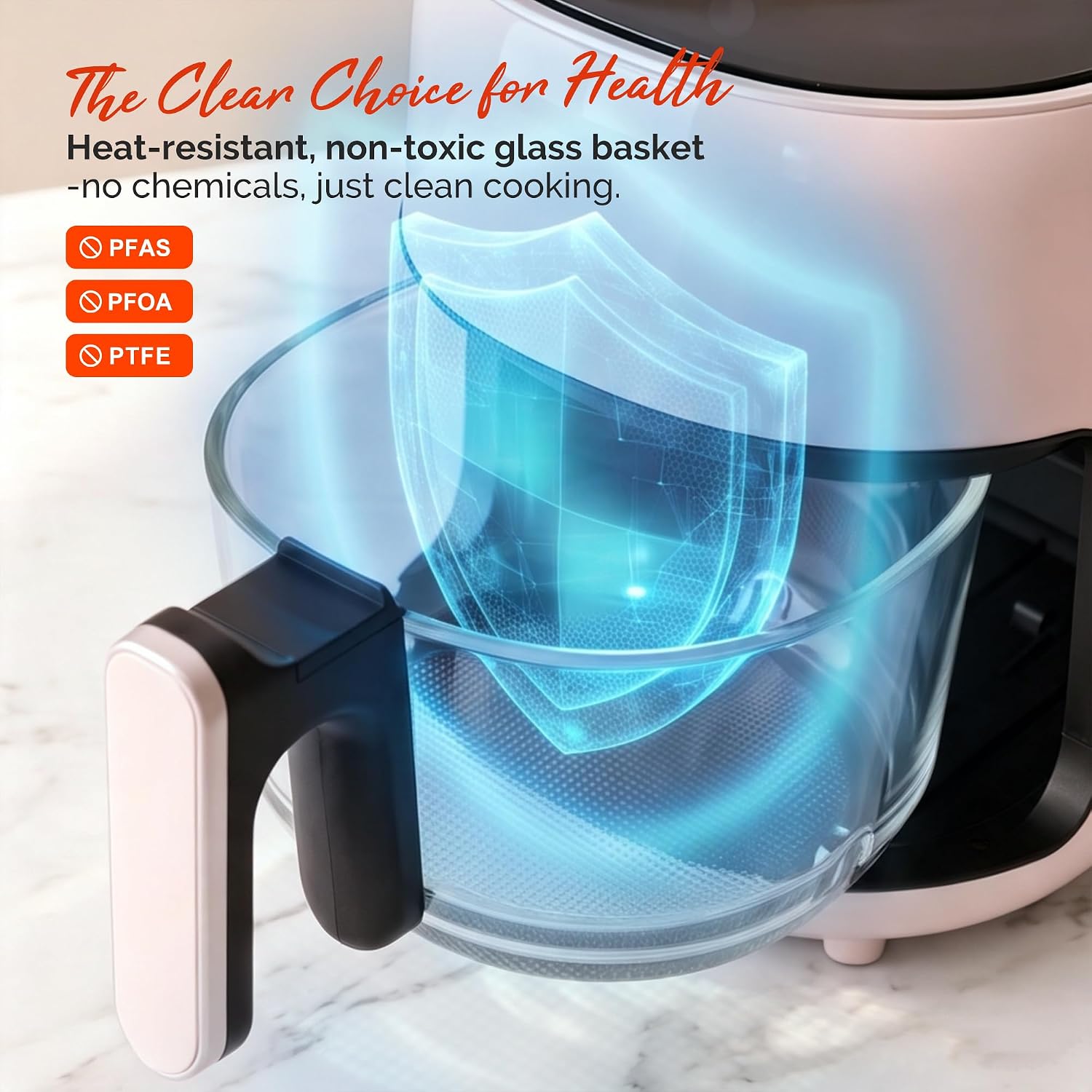 3.8QT Small Glass Air Fryer, Non-Toxic BPA-Free Glass Bowl