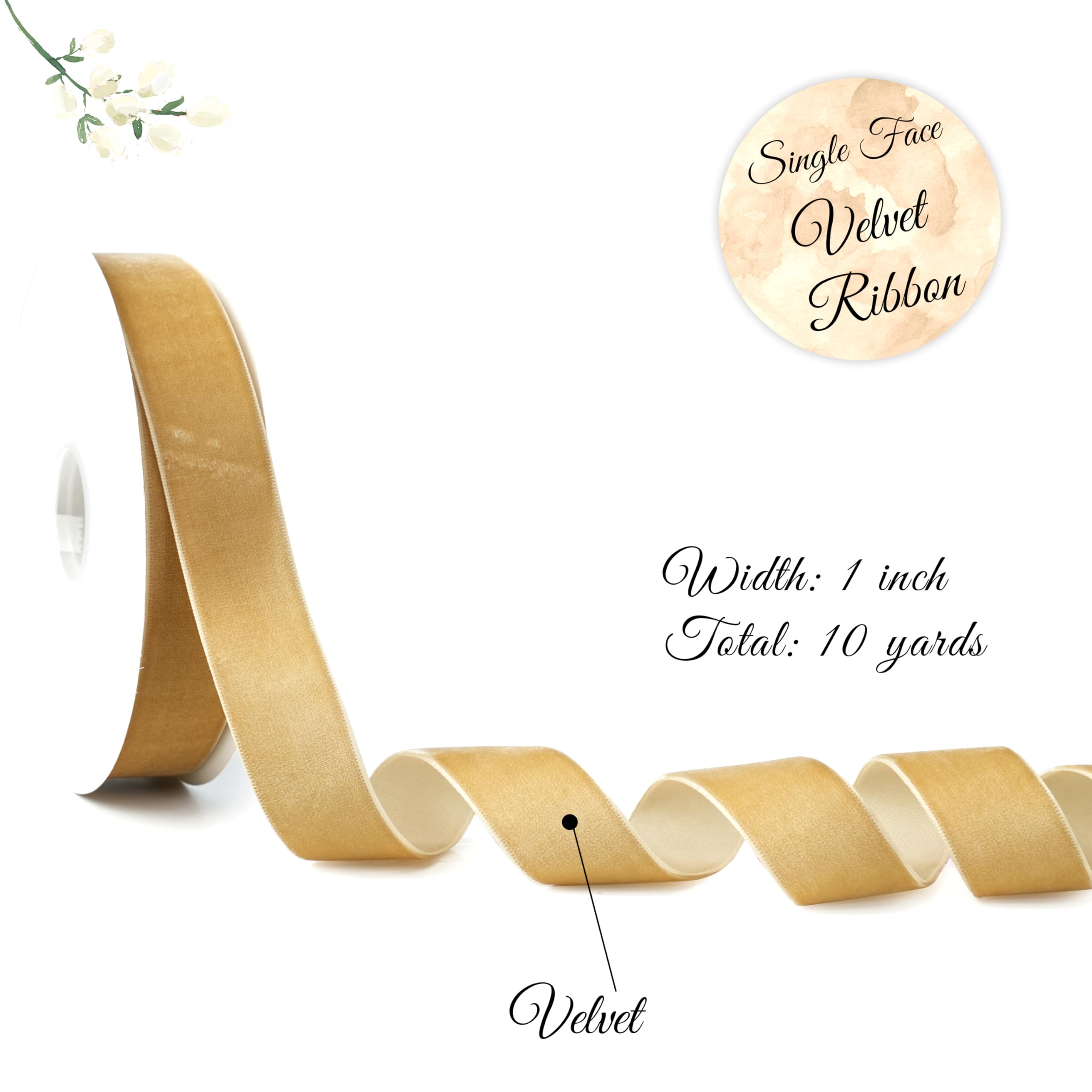 DINDOSAL Khaki Velvet Ribbon 1 Inch Single Face Khaki Velvet Ribbon for Christmas Tree Decorations, Hair Bows, Garlands Supplie, Farm House Swags, Cafts, Bouquet - 10 Yards