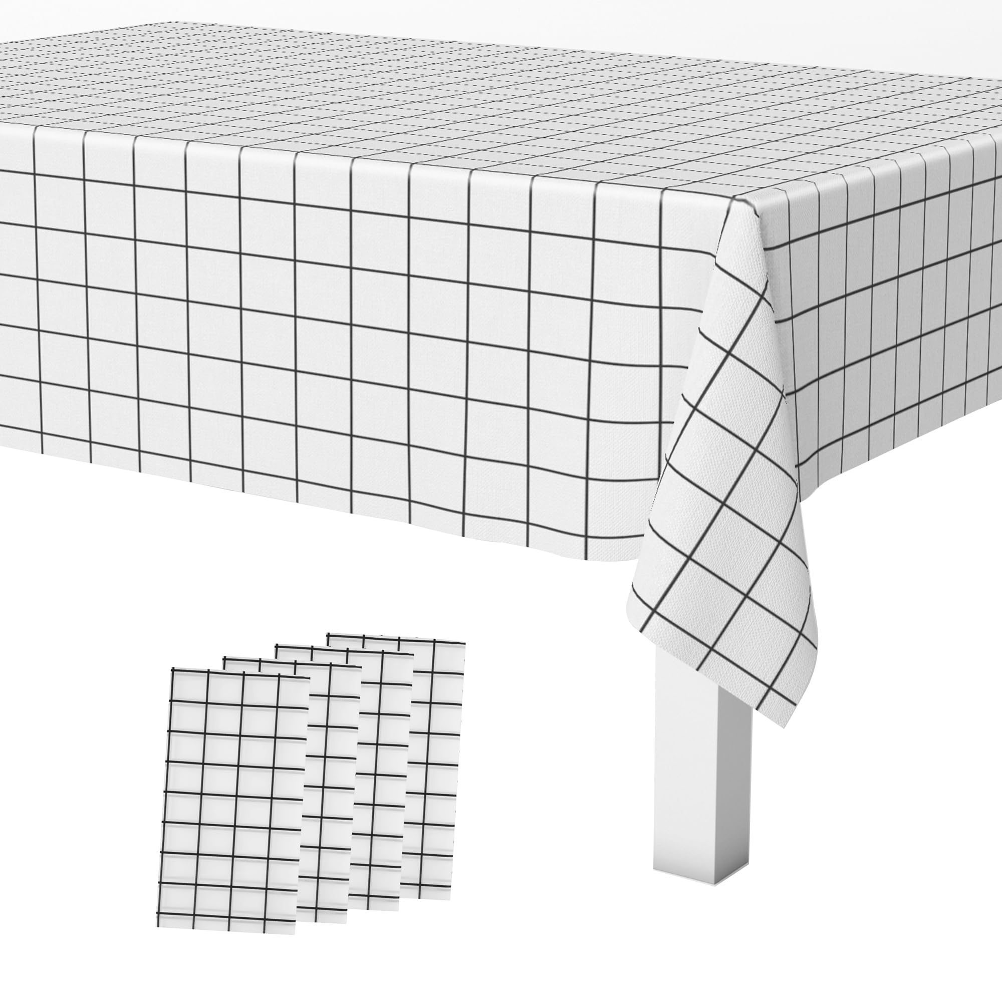 Trimming Shop White Checkered Rectangular Tablecloth 137x180cm - 4pcs