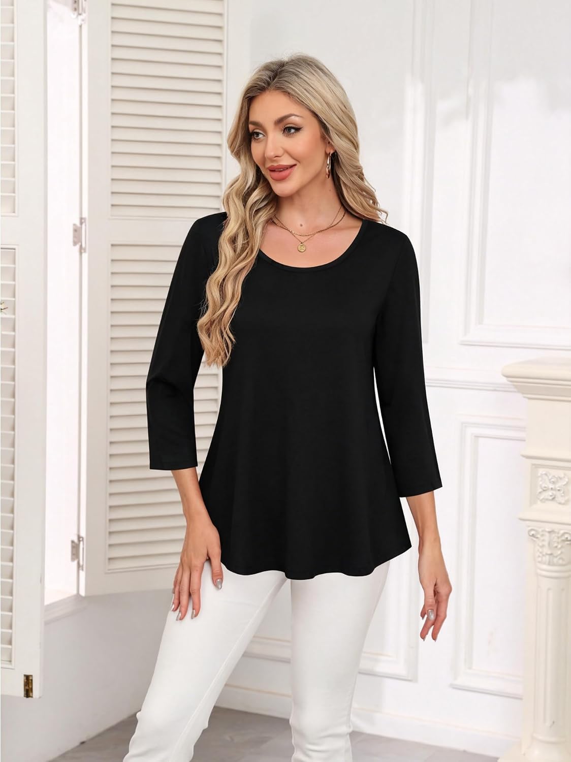Tencole Womens 3/4 Sleeve Tunic Tops Business Casual Dressy Flowy Loose Fit image 3