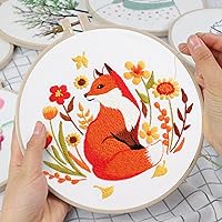 Vista 4 de Louise Maelys Kits de bordado de zorro de otoño para principiantes con patrón de animales otoñales, kit de punto de cruz para principiantes, punto