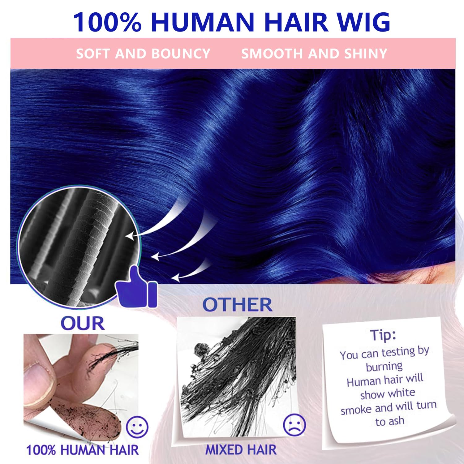 Blue Body Wave Lace Front Wigs Human Hair Pre Plucked With Baby Hair 200% Density Dark Blue Human Hair Pre Cut For Women 9x6 HD Transparent Lace Frontal Colored Wigs 30 Inch