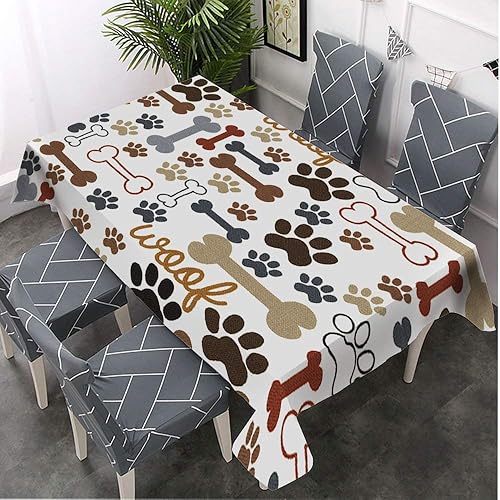 Miniatura 4 de Moslion Mantel rectangular decorativo con estampado de patas de perro y perro, para comedor, barbacoa, picnic, mesa auxiliar, 60 x 84 pulgadas