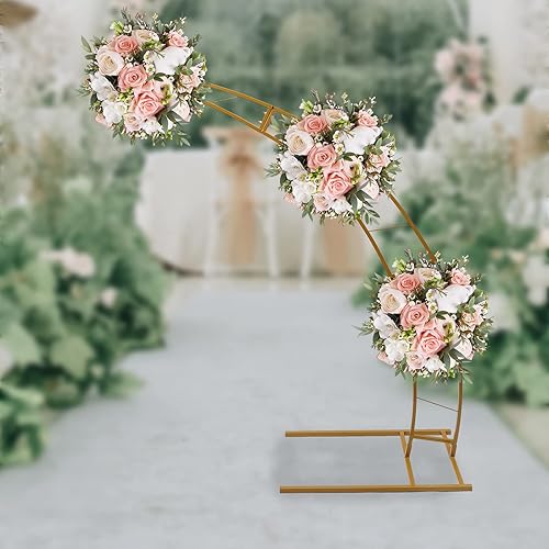 Miniatura 4 de Soporte de arco de luna creciente de metal de 8 pies, soporte de fondo de fotografía de arco dorado, soporte de decoración de fiesta de boda con