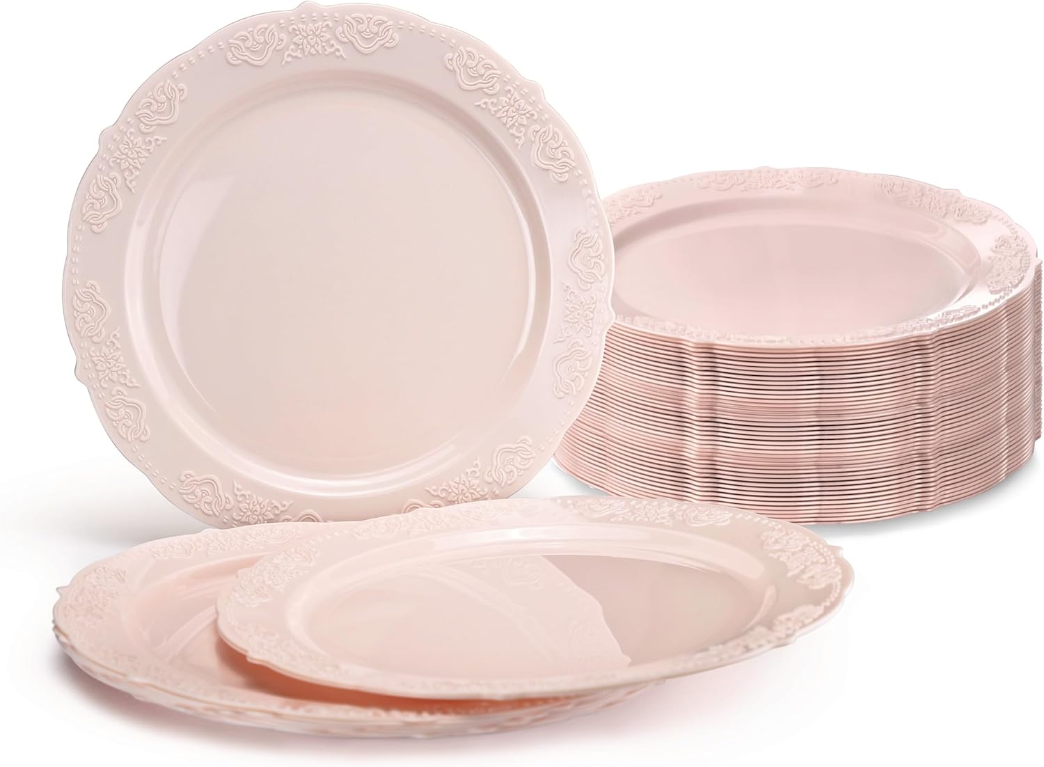 " OCCASIONS " 40 Plates Pack, Vintage Party, Disposable Wedding Party Plastic Plates (7.5'' Appetizer/Dessert Plate, Portofino in Light Pink)