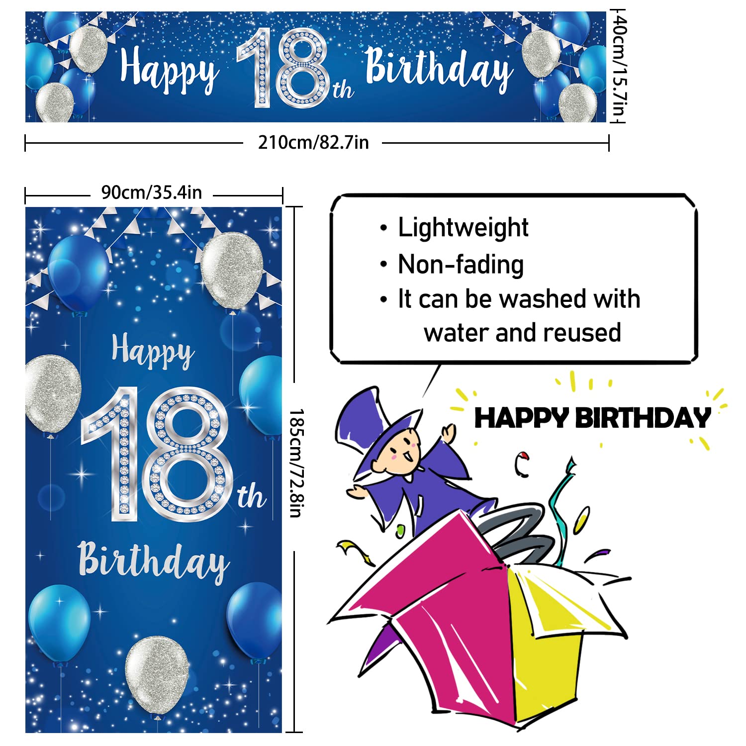Sursurprise Türbanner Zum 18. Geburtstag – Rot-Schwarz, 180x35 Cm | „Happy Birthday“ & „Cheers To 18 Years“ Dekoration