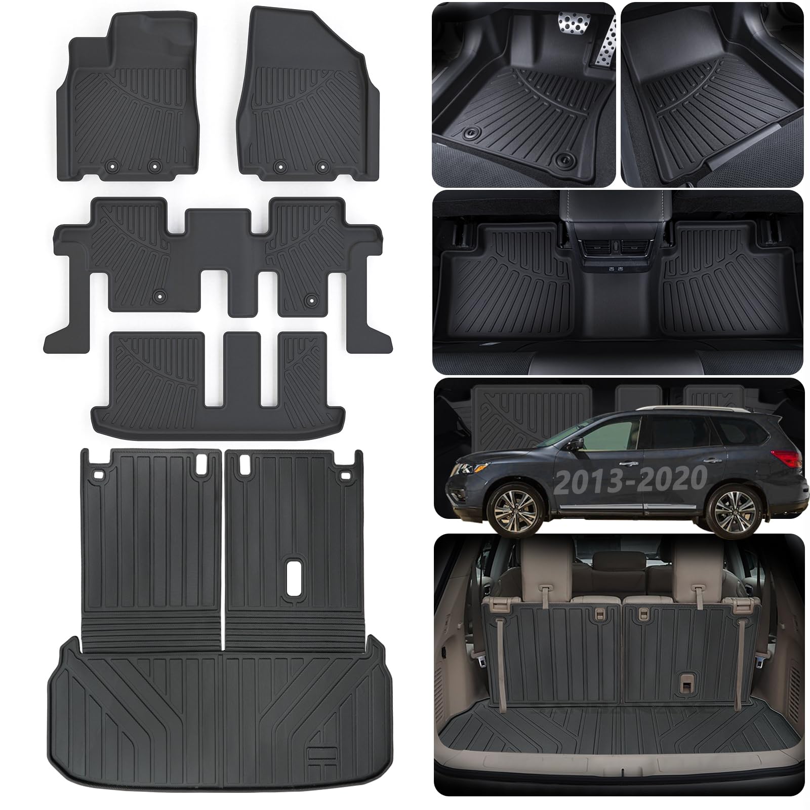 SANBAN-AXE Floor Mats Trunk mat For 2013-2019 2020 Nissan Pathfinder 2013 Infiniti JX35 2014-2020 Infiniti QX60 TPE All