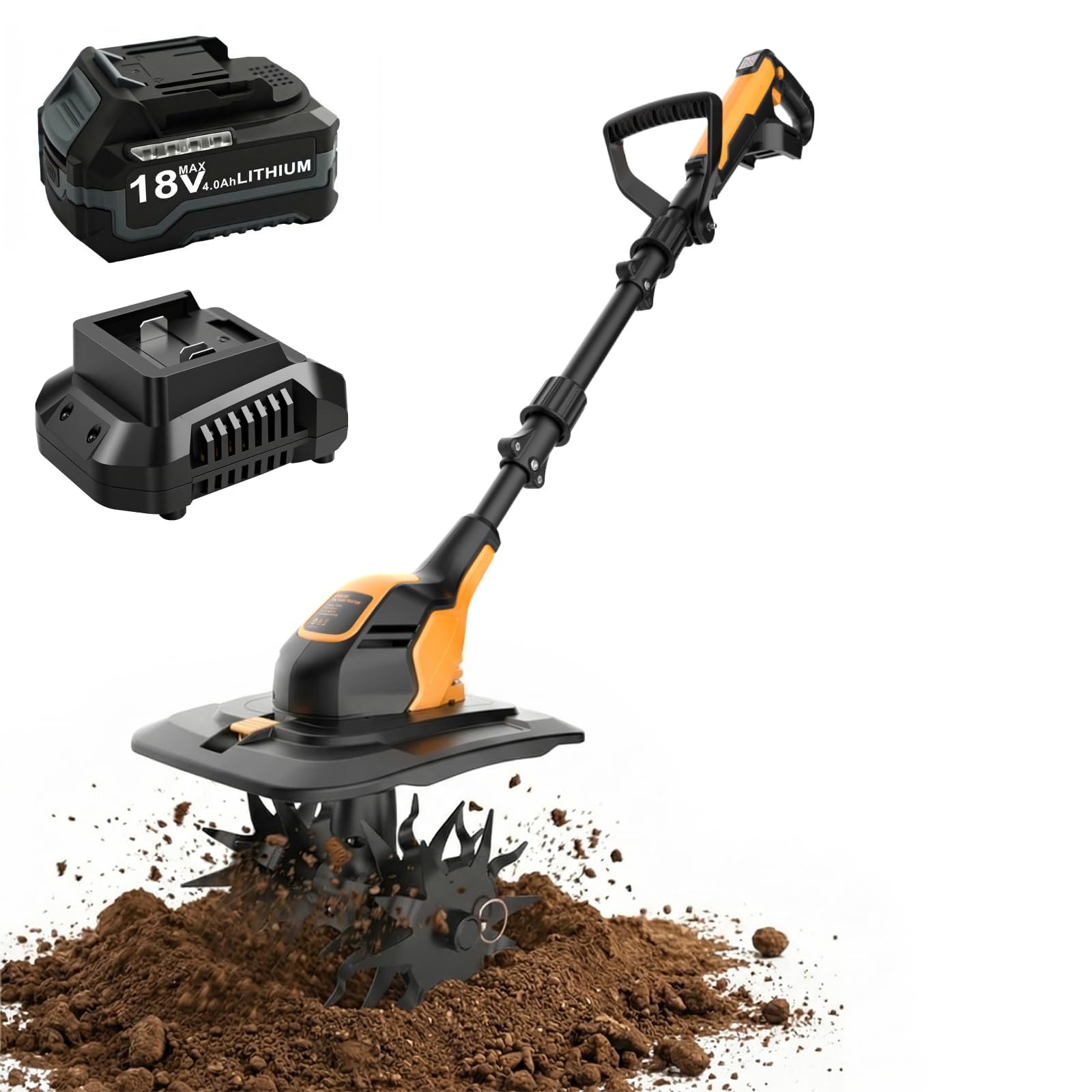 Fresa de jardín con batería de 4,0 Ah y cargador – motoazada 360 rpm, ancho de trabajo de 23 cm, profundidad de trabajo de 18 cm, azada inalámbrica y fresadora para césped, bancal y jardín