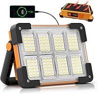 DANCINGBOAR 120W 10000LM Solar Rechargeable LED Work Light - 144 LEDs, 4 Modes, IP66 Waterproof Portable Flood Light for Camping, Repair, Emergencies (Yellow)
