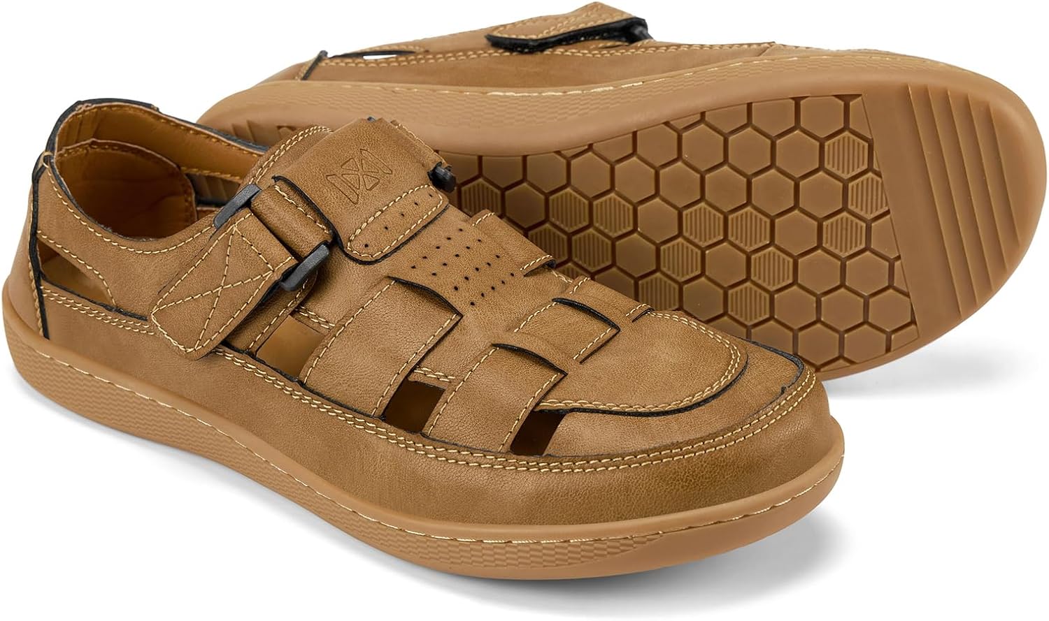 Moodeng Men's Sport Sandals Wide Toe Box Leather Sandals Ultra Lightweight Non-Slip Outdoor Casual Walking Slippers for Men