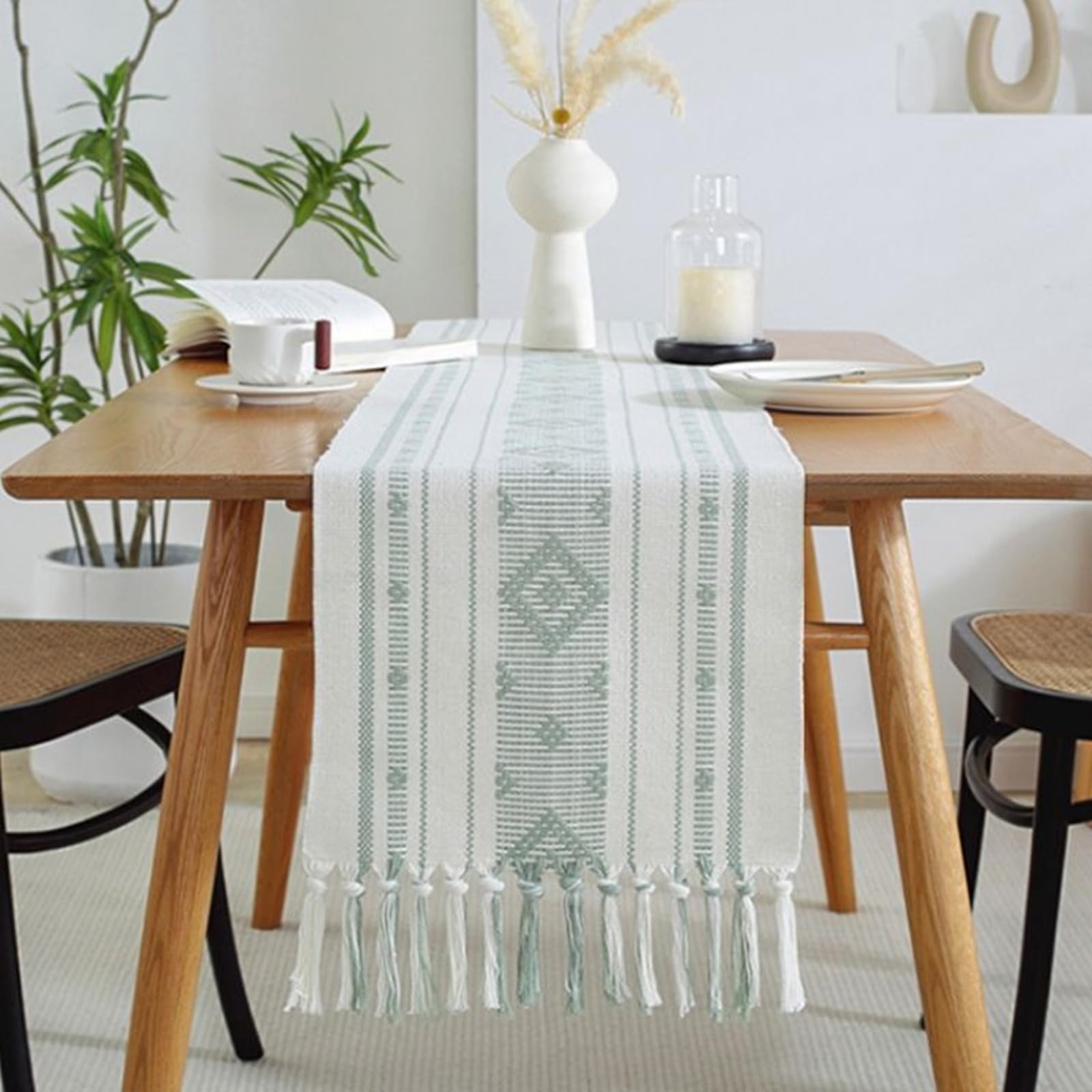 Camino de Mesa Poliéster, Camino de Mesa de Boda 35x275 cm, Jacquard Bicolor con Borlas