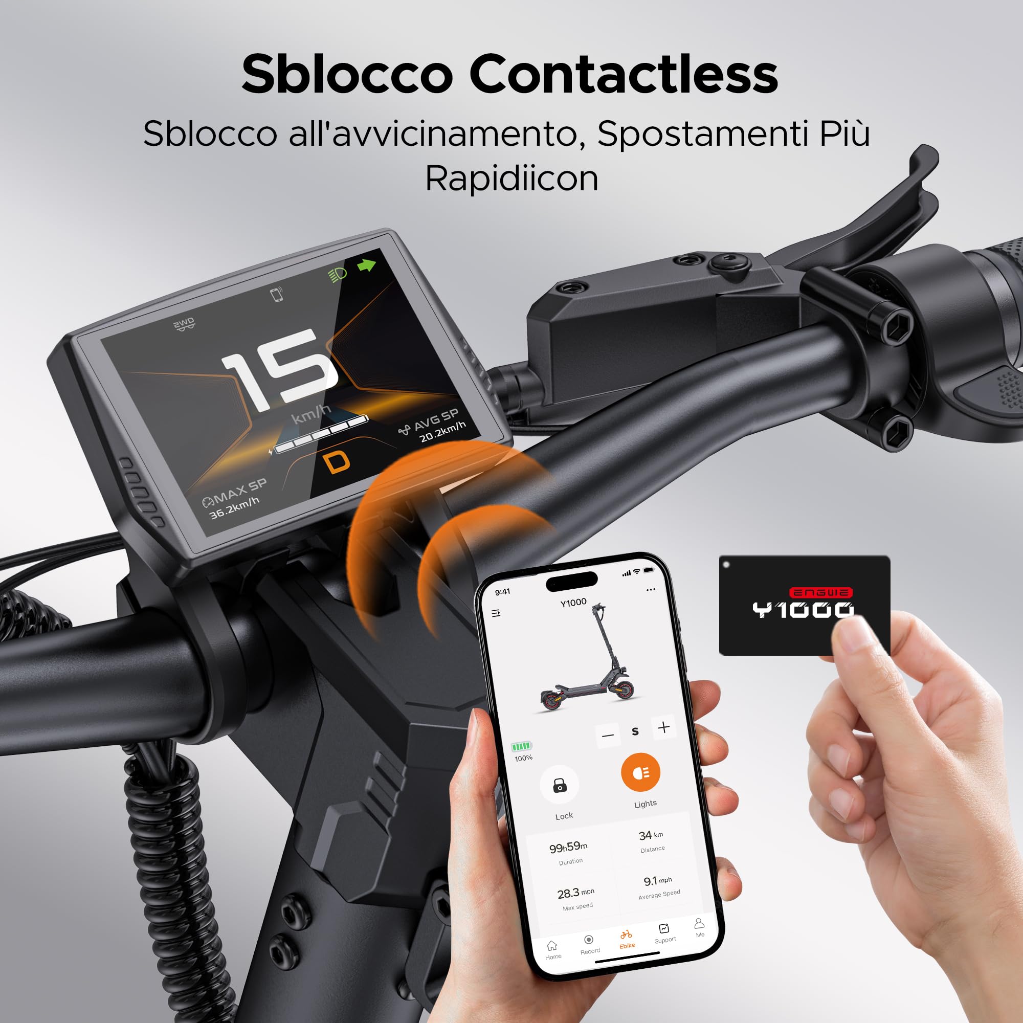 ENGWE Y1000 Monopattino Elettrico a Doppio Motore con Batteria da 52V e 22.5Ah Fino a 100KM, Sblocco NFC e Bluetooth, Navigazione Intelligente, Freni Disco Idraulici e Doppia Sospensione