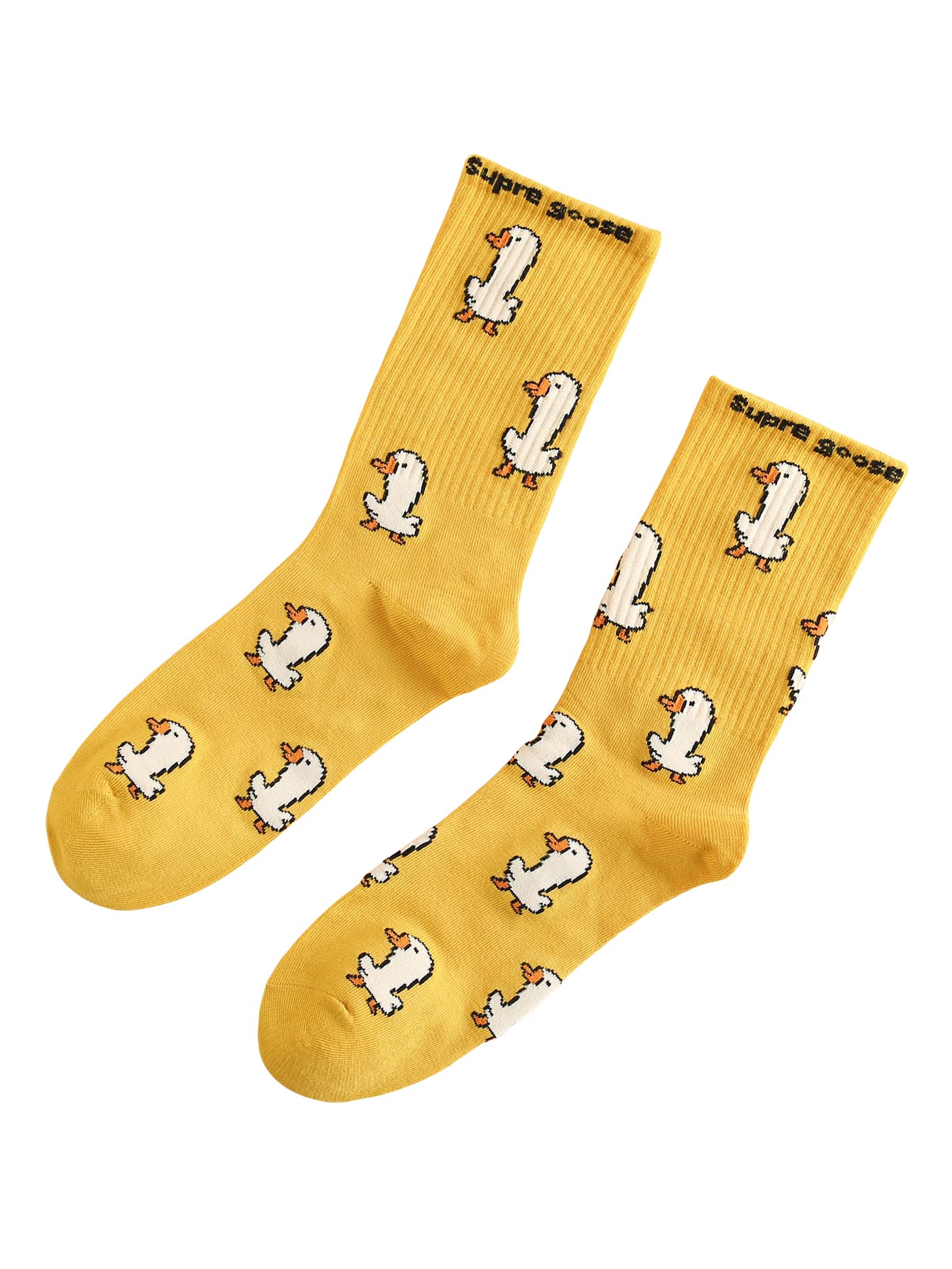 WDIRARA Women's Cartoon Duck Letter Graphic Print Crew Socks Casual Knit Socks