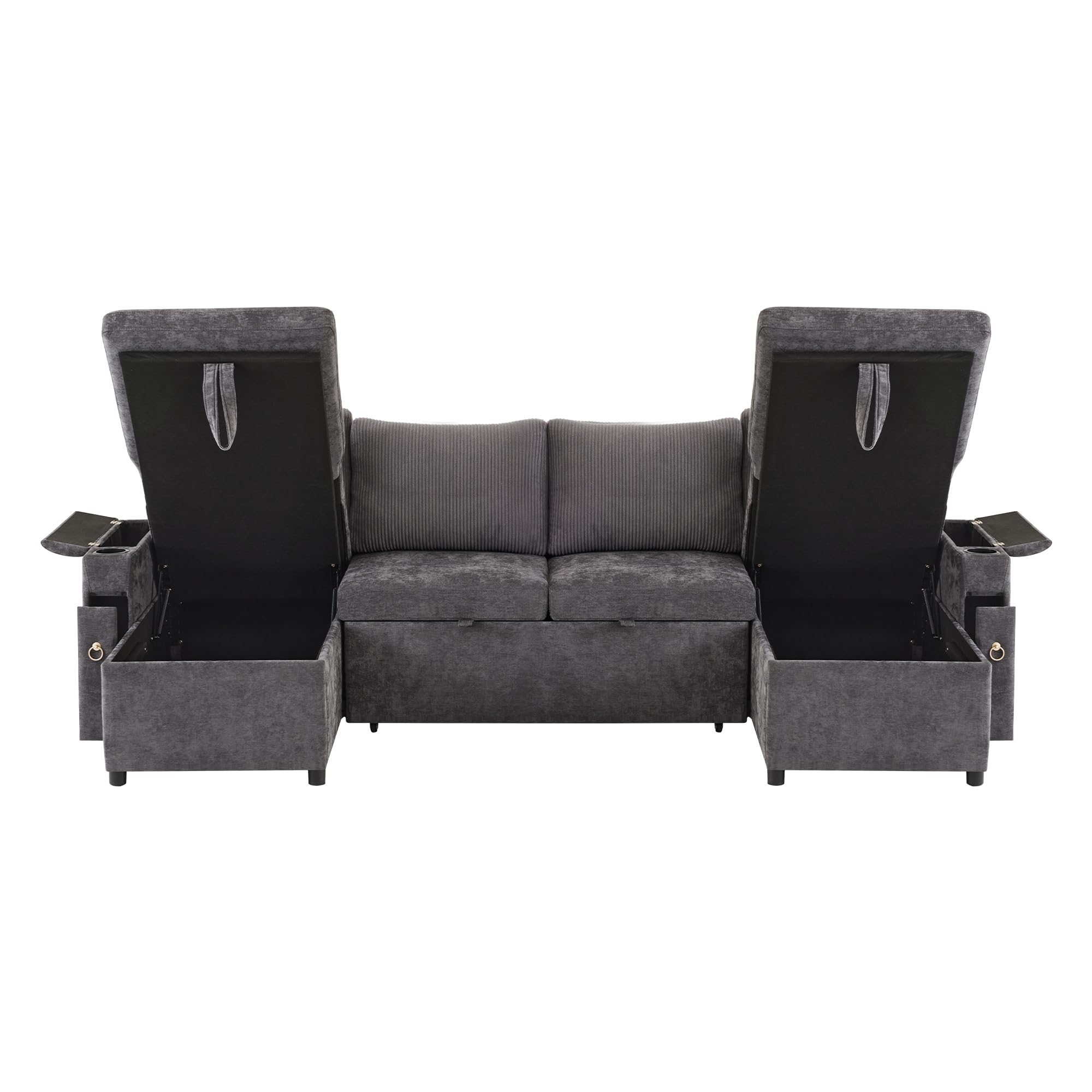 Kebnor Sofá cama de cuatro plazas en forma de U con soporte para bebidas, sofá de esquina con espacio de almacenamiento y función de descanso. Incluye soporte para bebidas y almohadas. Sofá