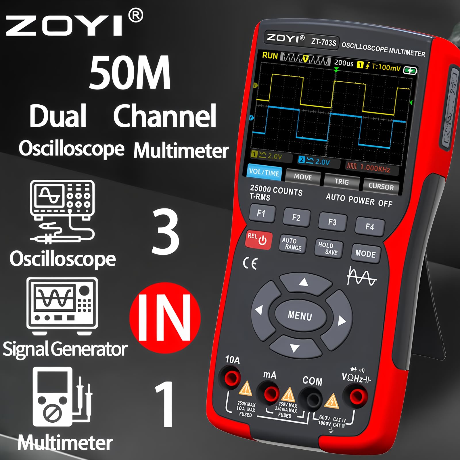 Schermo a colori palmare a doppio canale oscilloscopio Multimetro 703s strumento di riparazione auto misurazione multifunzione 3 in 1 (ZT-703S)