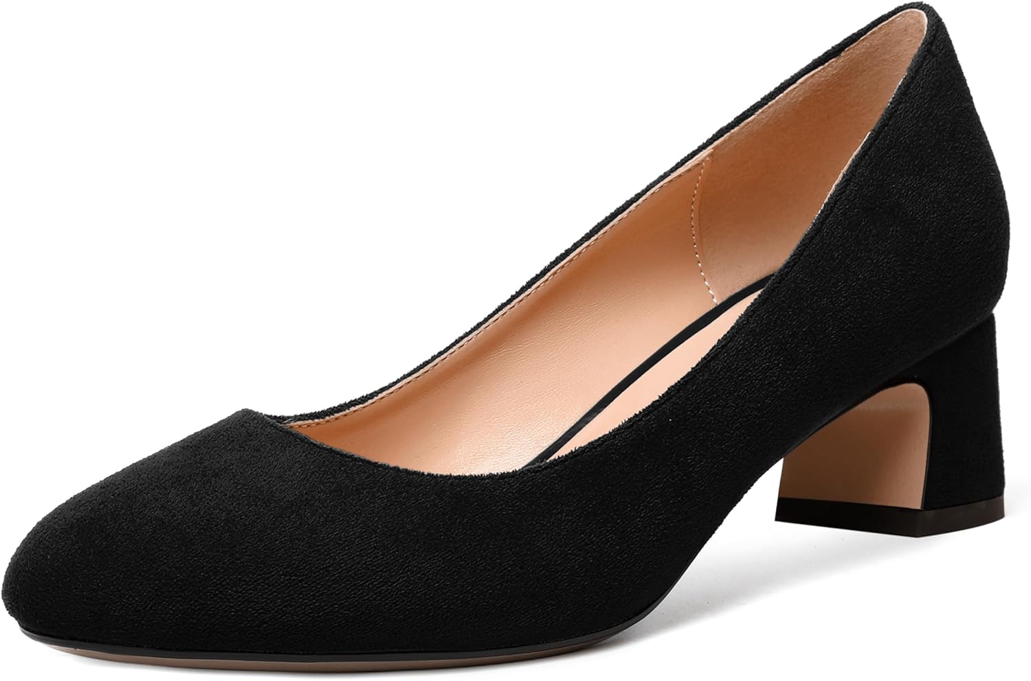 MODENCOCO Womens Suede Slip On Comfortable Formal Round Toe Office Chunky Low Heel Pumps Dress Shoes 2 Inch