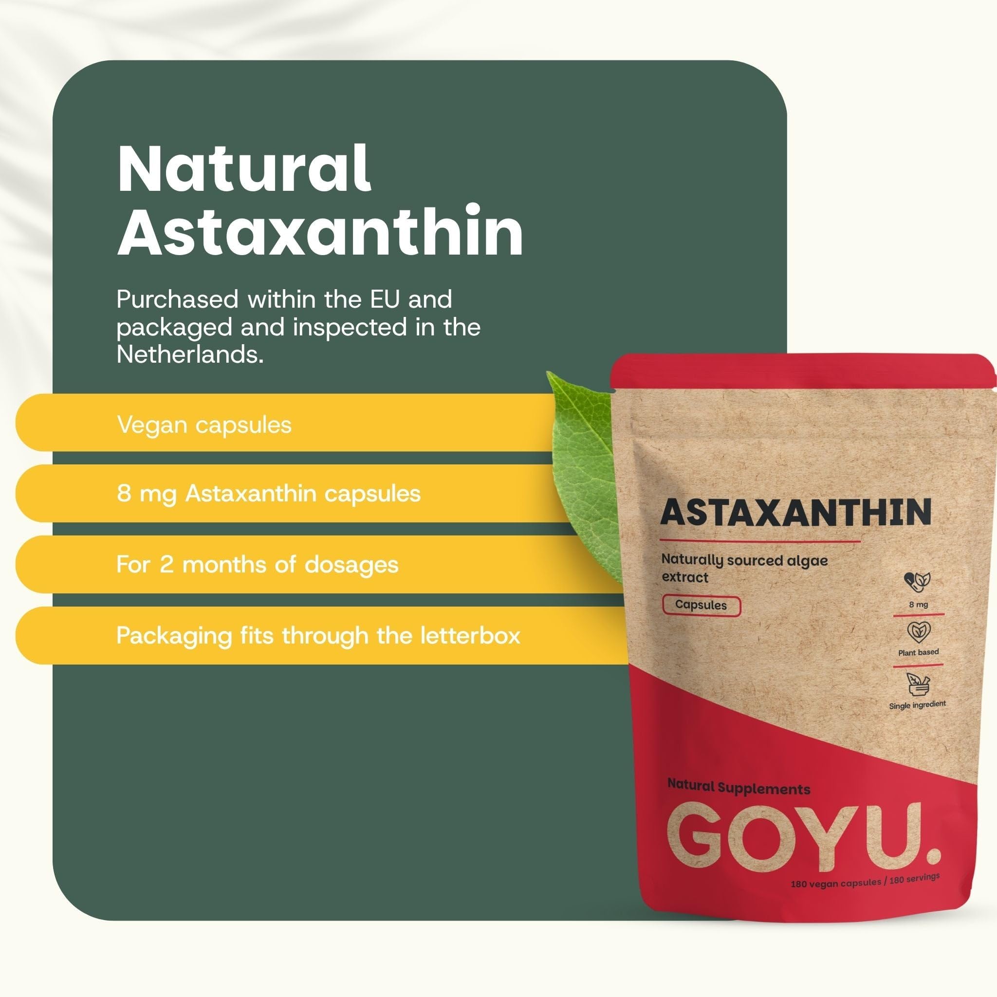 Astaxanthine Capsules 8 mg Combideal 4x 60 Capsules - Peau & Yeux - 60 jours d'approvisionnement par sachet