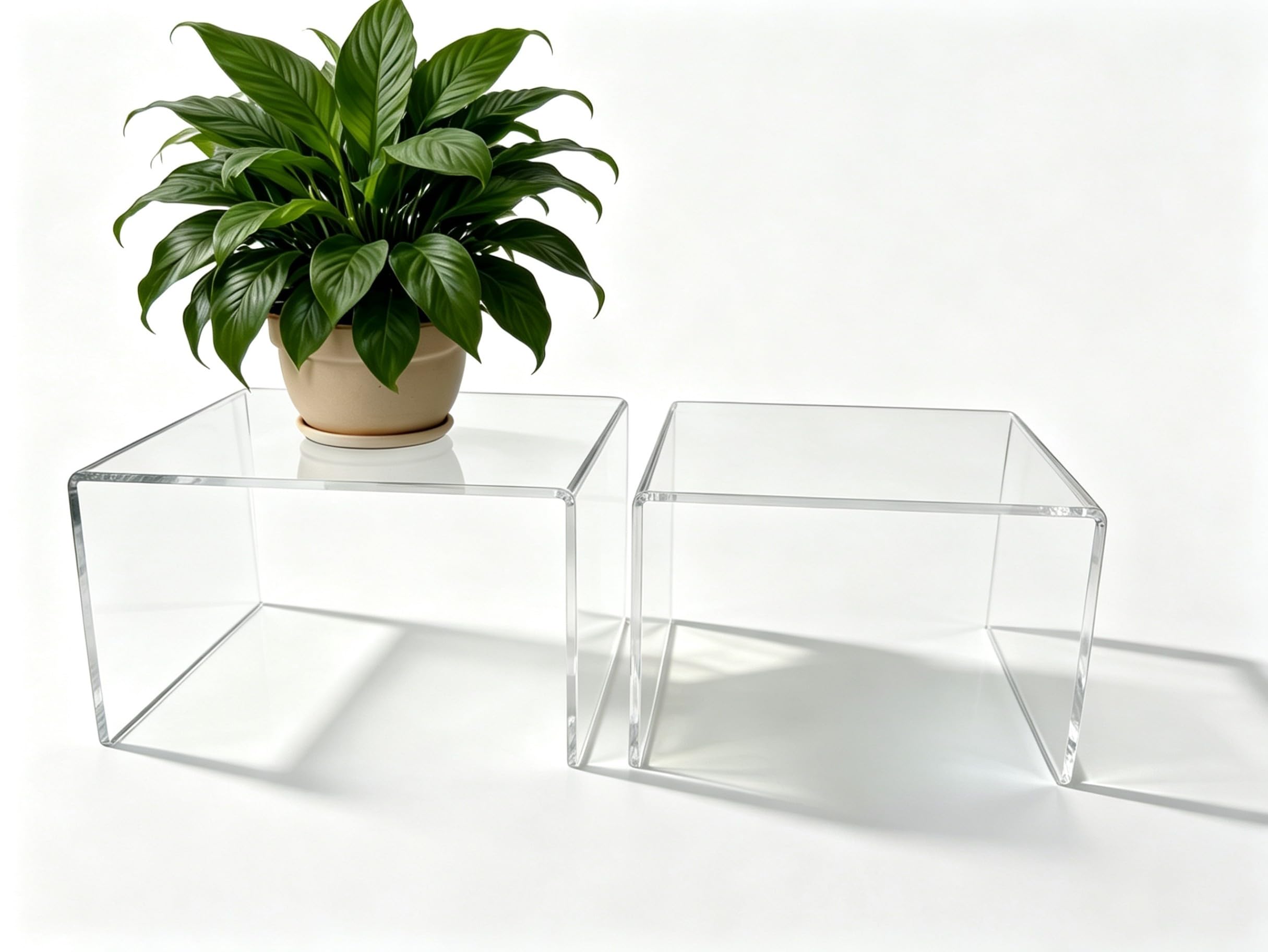 2 Pcs Large Acrylic Risers Display Stands, 8 & 9 Inch Clear Shelves 5mm Thick, Multipurpose Jewelry Perfume Cupcake Display Risers for Countertops Kitchen Cabinet Closet Organizer ( 8,9 inch)-image-11
