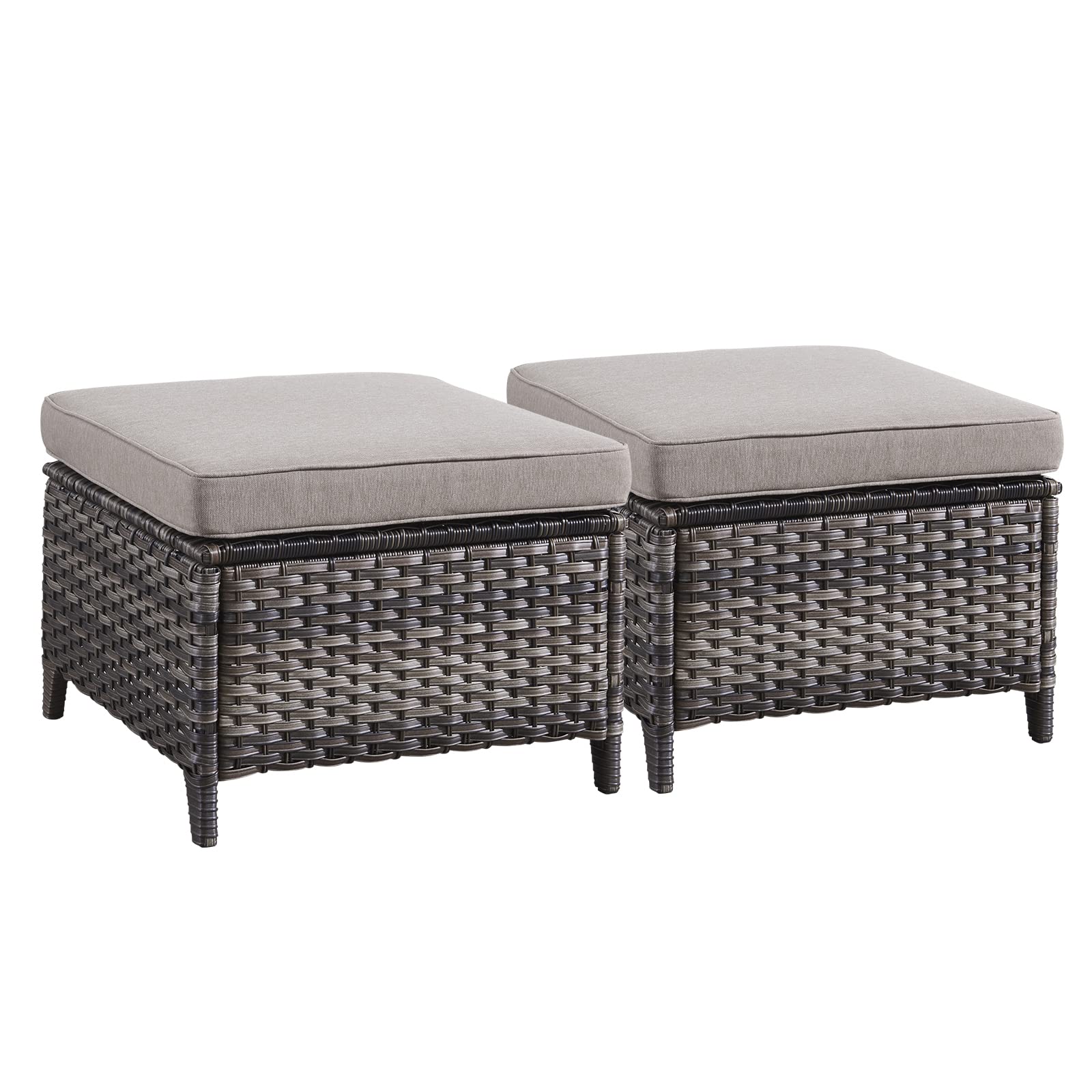 Rilyson Outdoor Ottoman Wicker Patio Ottomans - 2 Piece Footrest Footstools Set Rattan Outdoor Ottomans for Patio with Thick Cushions(Mixed Grey/Grey)