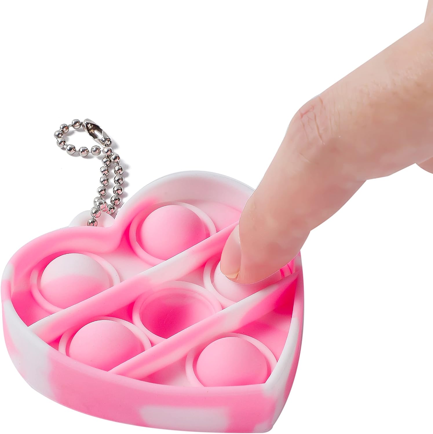 TEEGOMO 7 PCS Stress Relief Mini Pop Push it Bubble Fidget Sensory Keychain Toy for Kids Adults (Heart)