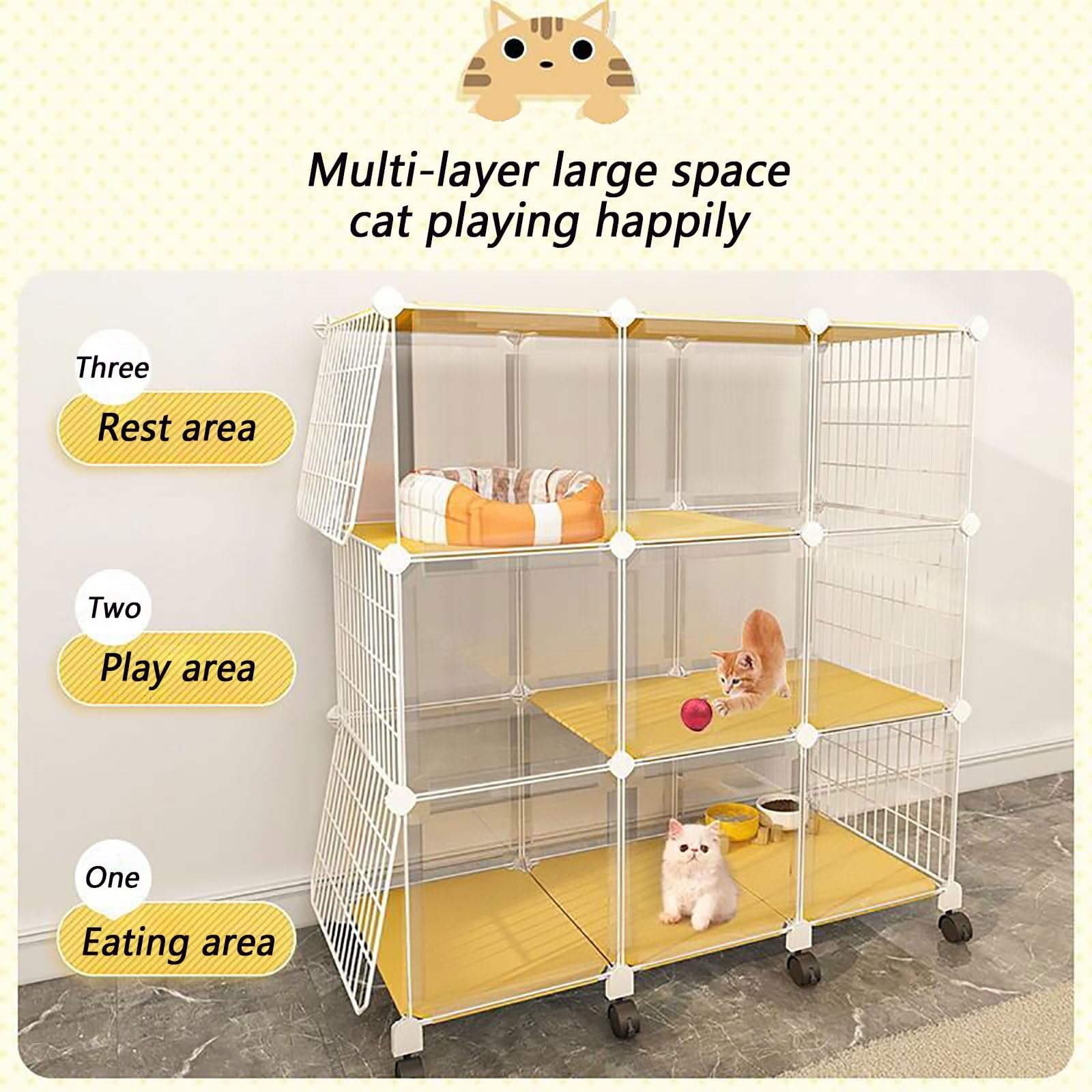 Gabbia per Gatti da Interno, Recinti per Gatti Box per Gatti Fai-da-Te Gabbia per Piccoli Animali Staccabile con Ruota Grande Spazio per Esercizi Ideale per 1-3 Gatti, Conigli e Piccoli Anim