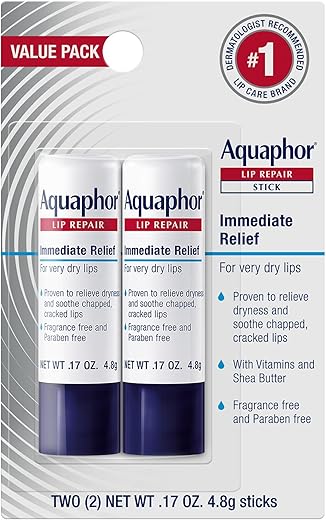 Aquaphor Lip Repair Stick, Moisturizing Lip Balm Pack, Relieves Dryness, 0.17 Oz Stick, Pack of 2