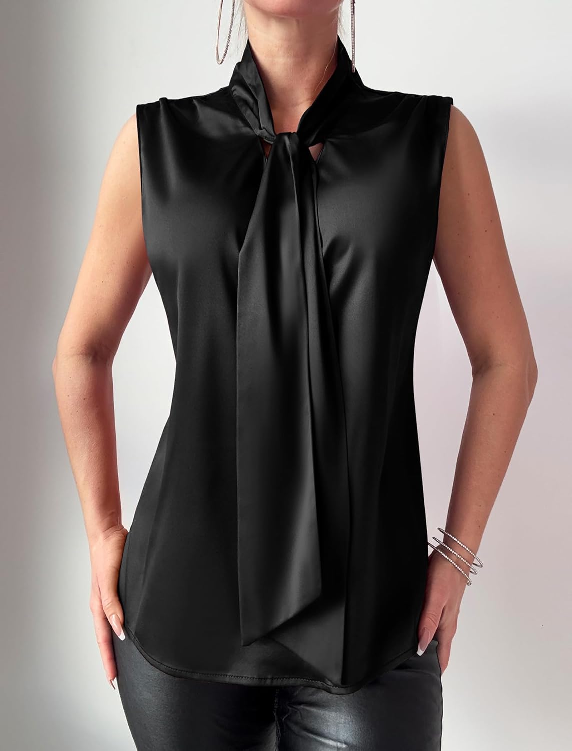 ZAFUL Women's Silk Satin Tank Top Mock Neck Bow Tie Knot Sleeveless Blouse Summer Basic Casual Shirt - Image 5