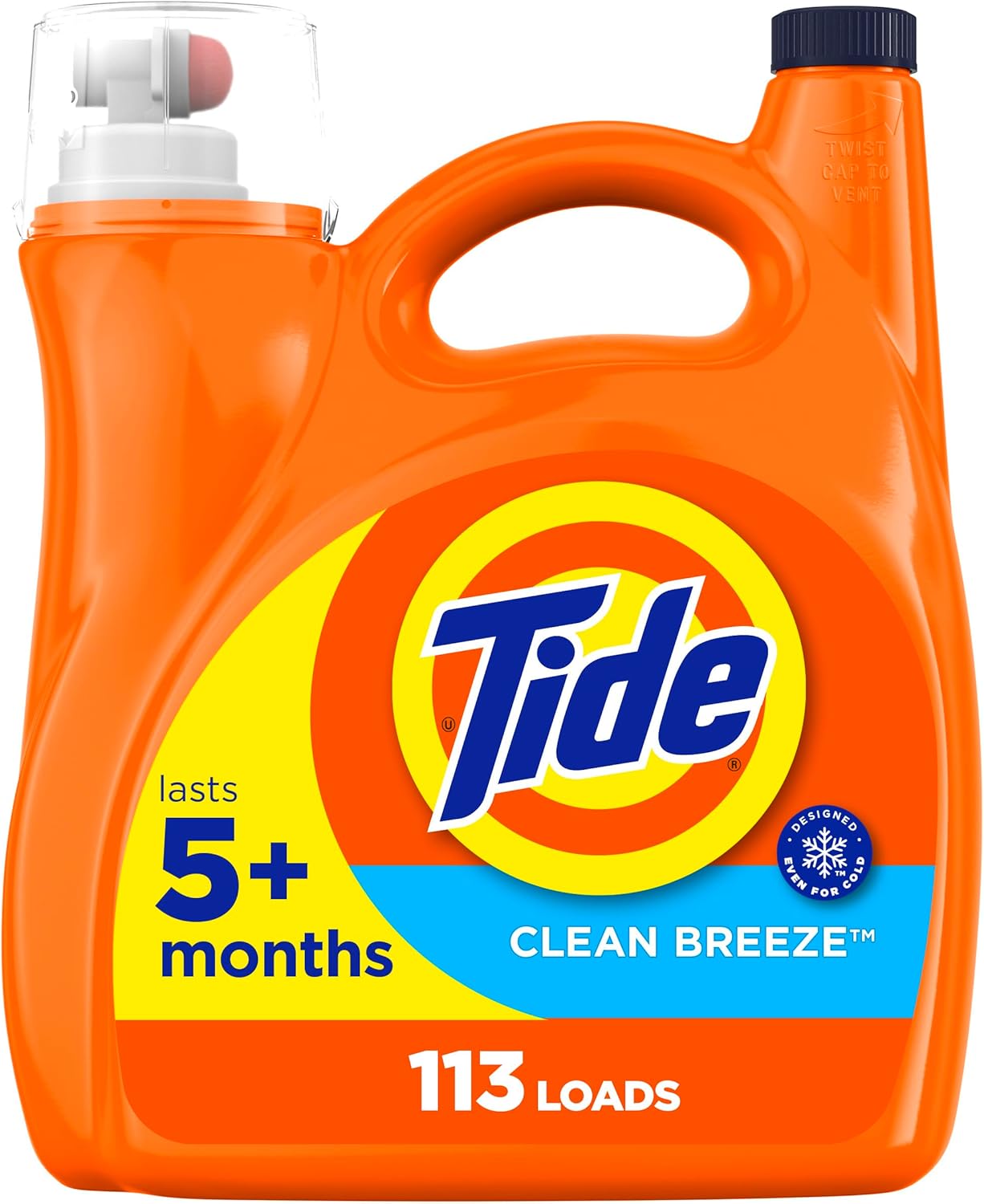 Tide Liquid Laundry Detergent, HE Compatible, Clean Breeze Scent, 113 loads, 149 fl oz