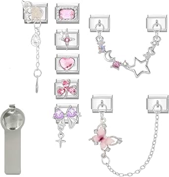 papasgix Italian Charm Bracelet Charms Set Silver Gold Italian Charms Bracelets for Women Men 11pcs Italian Charms Bulk Stainless Steel 9mm Women's Charm